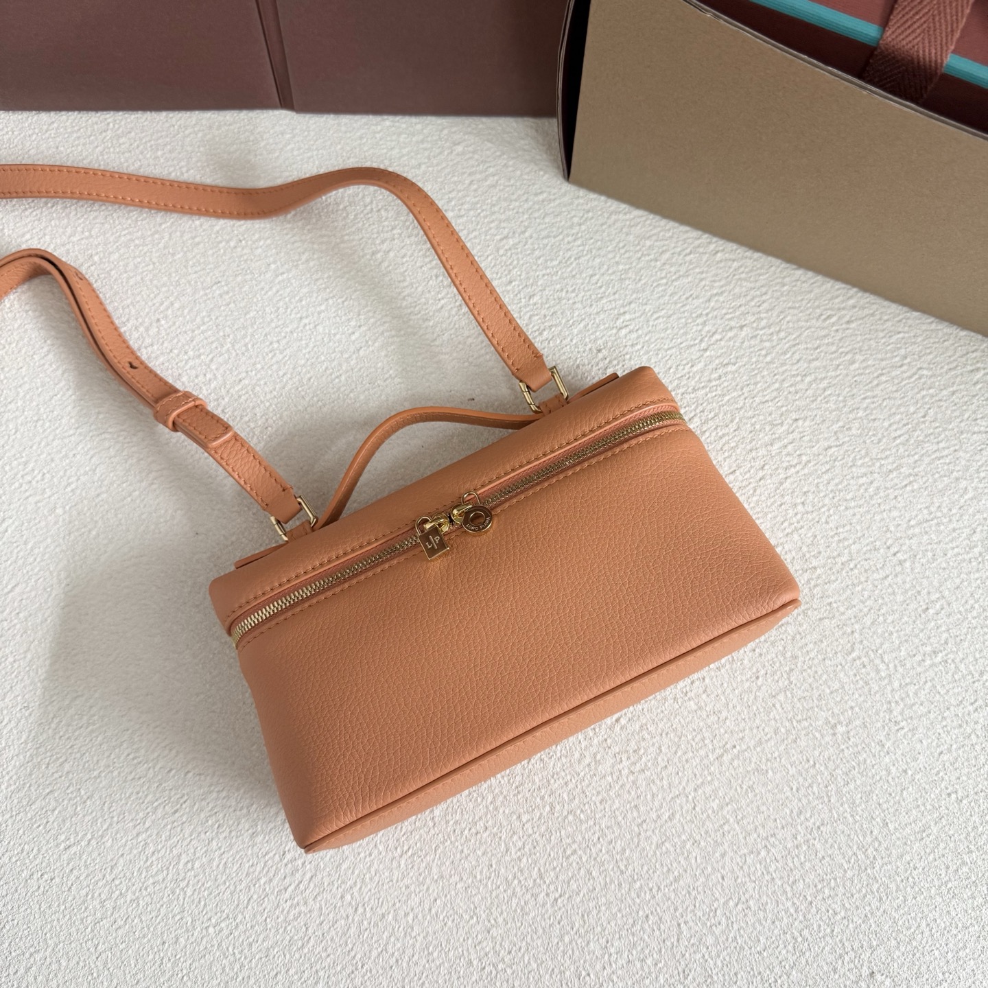 Extra pocket leather crossbody bag Loro Piana Orange in