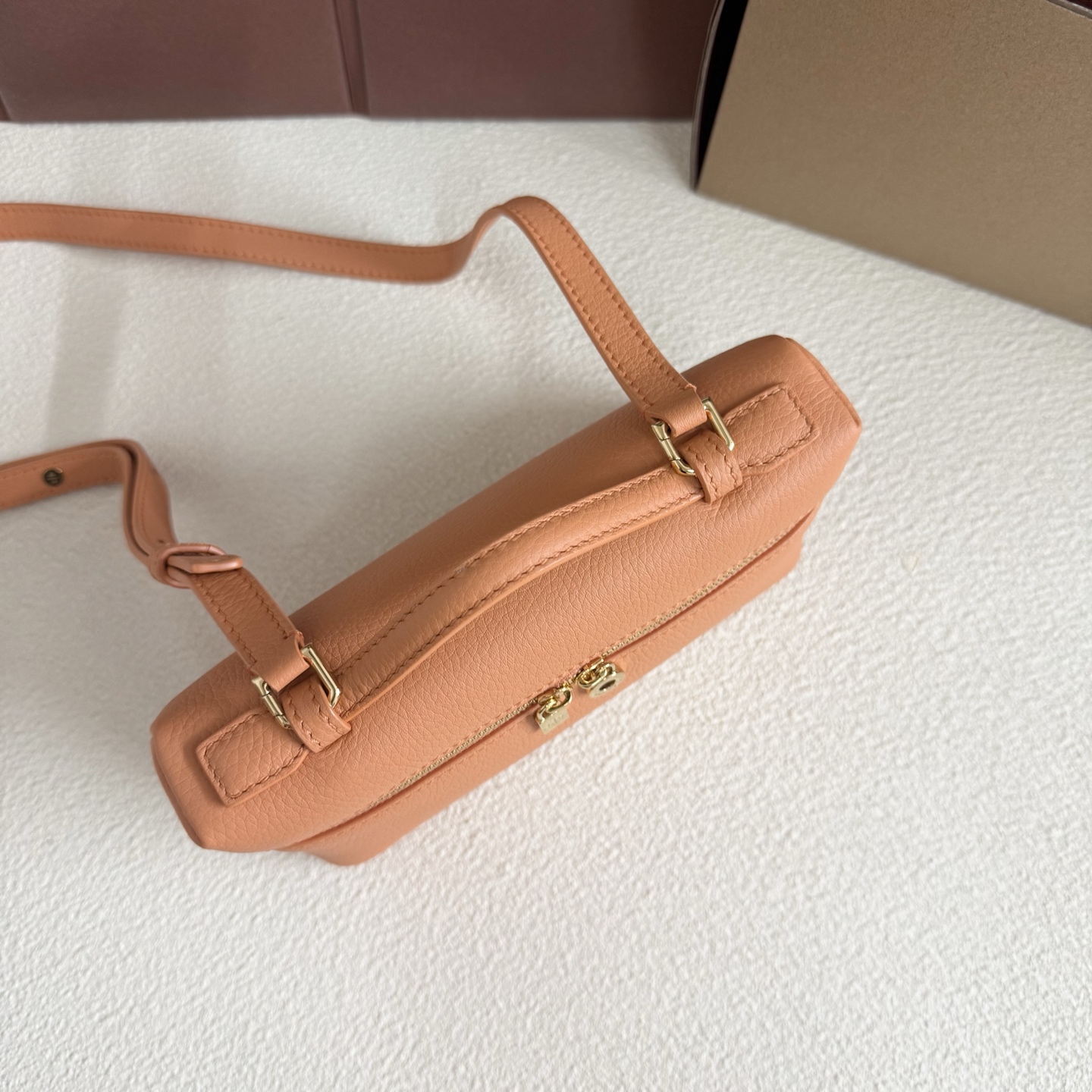 Extra pocket leather crossbody bag Loro Piana Orange in