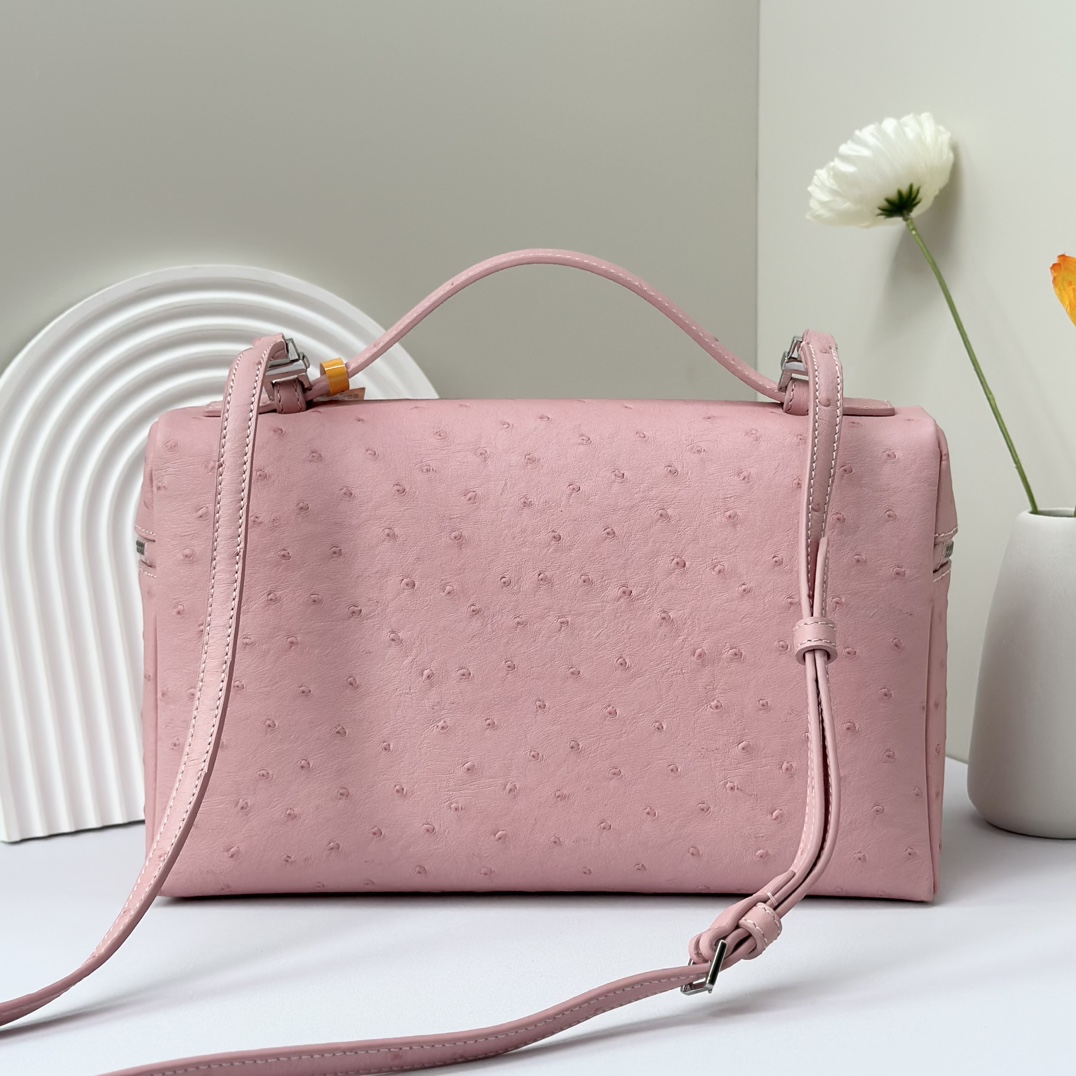 Extra pocket ostrich crossbody bag Loro Piana Pink in Ostrich
