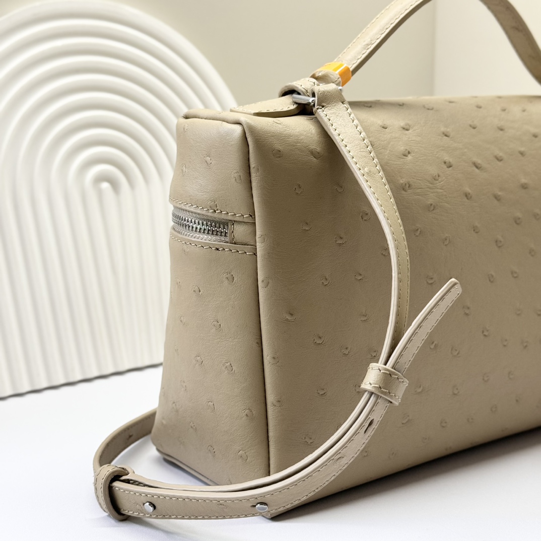 Loro Piana Extra Pocket L19 Shiny Ostrich Pouch beige|