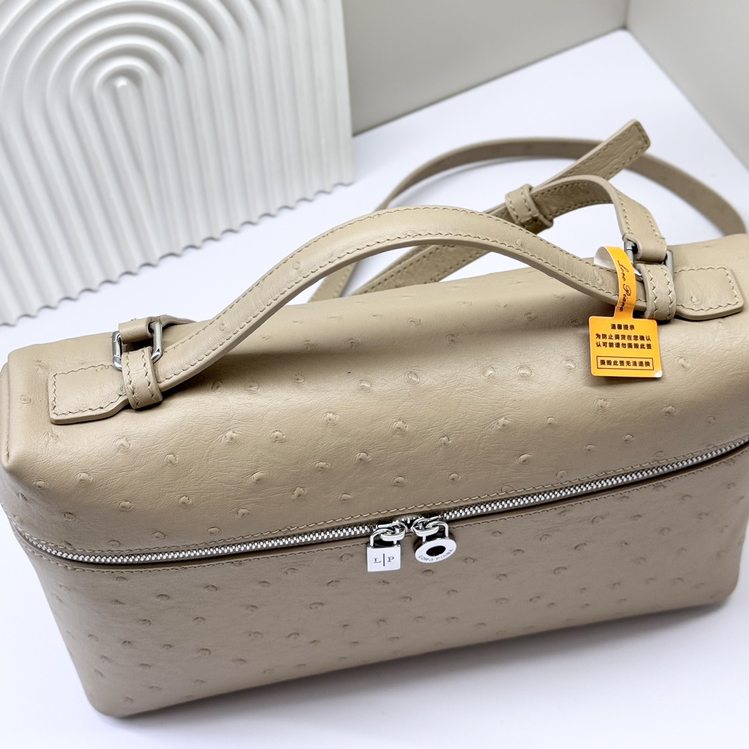 Loro Piana Extra Pocket L19 Shiny Ostrich Pouch beige|