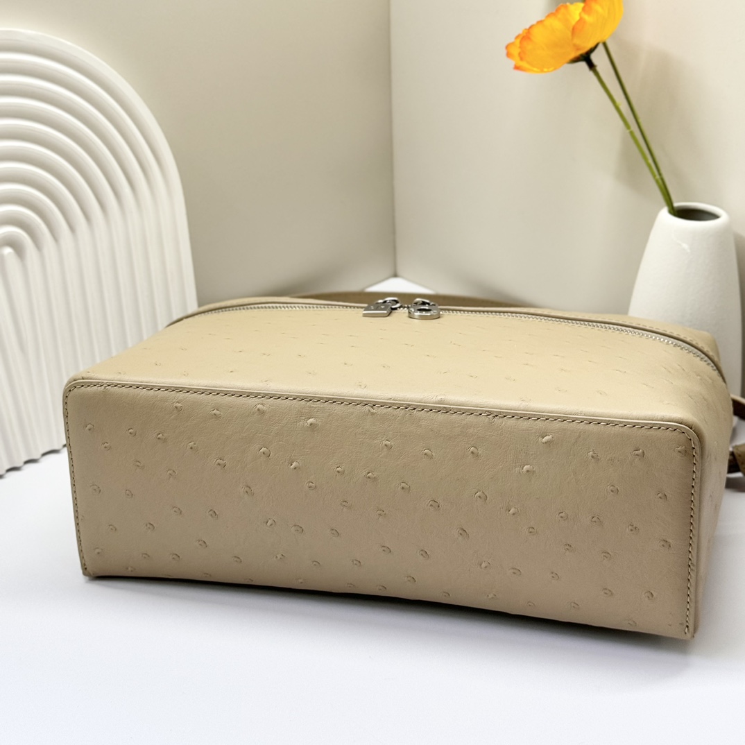 Loro Piana Extra Pocket L19 Shiny Ostrich Pouch beige|