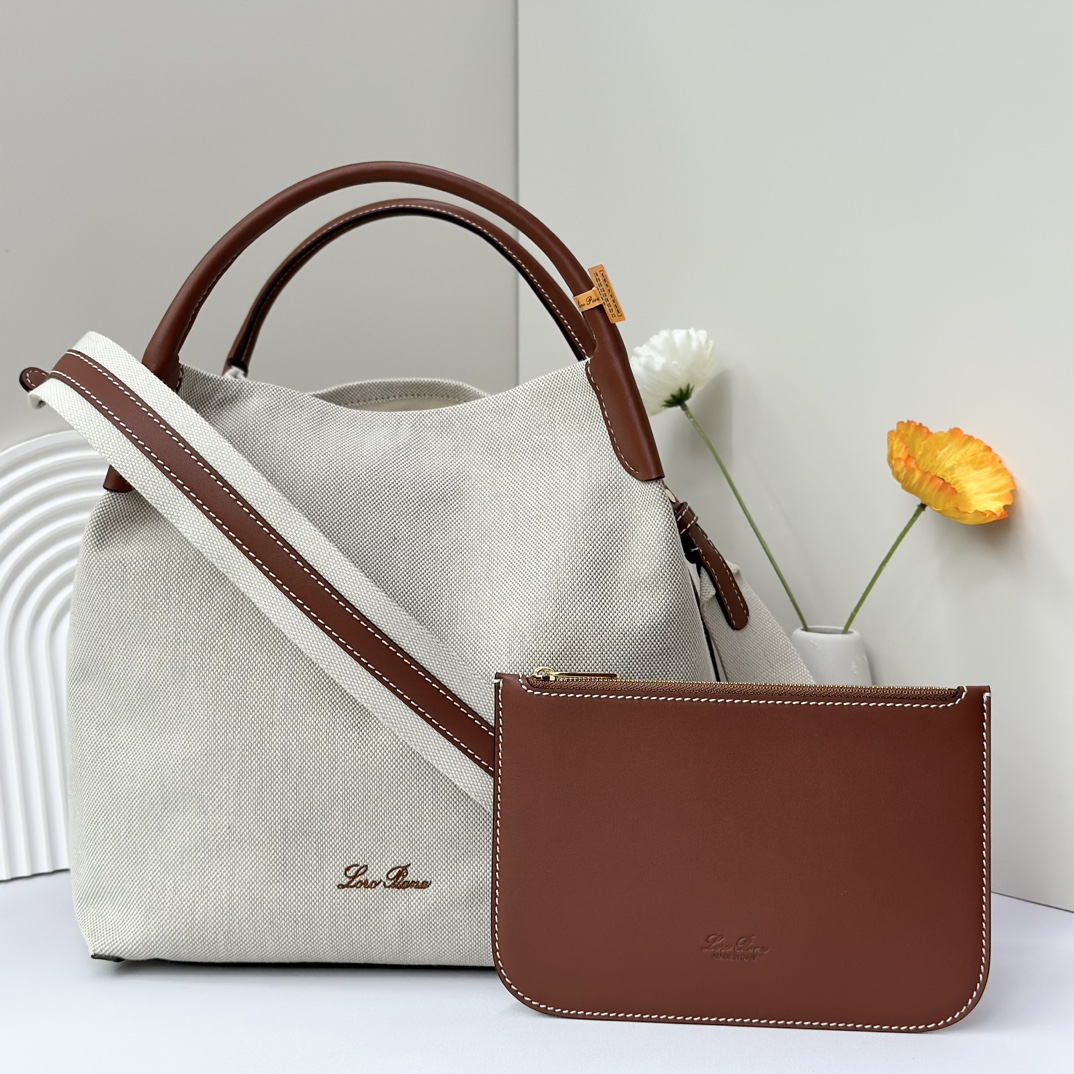 Loro Piana Micro Bale bag Cotton, Linen Natural/Warm Tan | Loro Piana