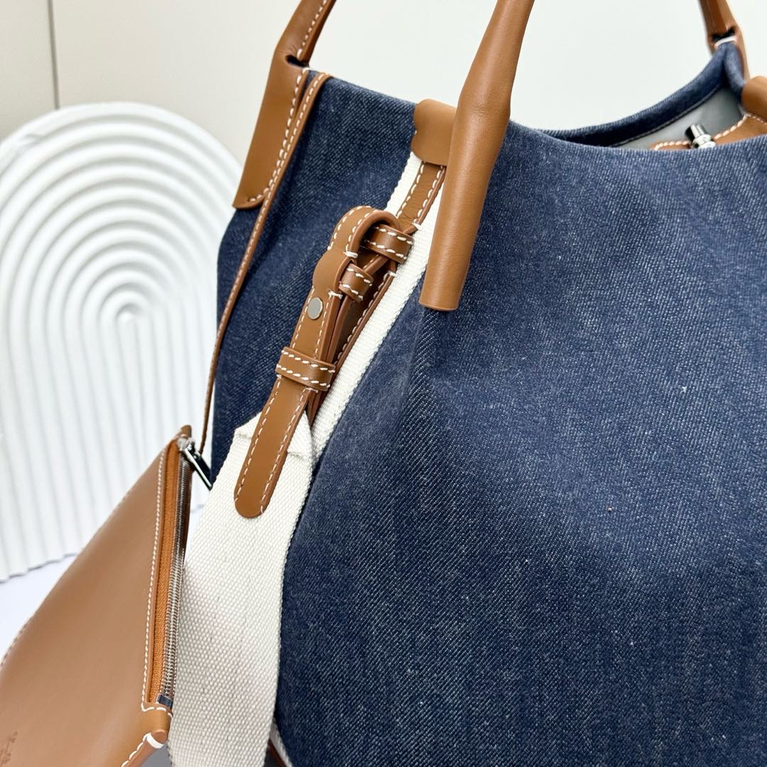 Loro Piana Small Bale Bag Denim Flower® SURGE BLUE/ WHEAT