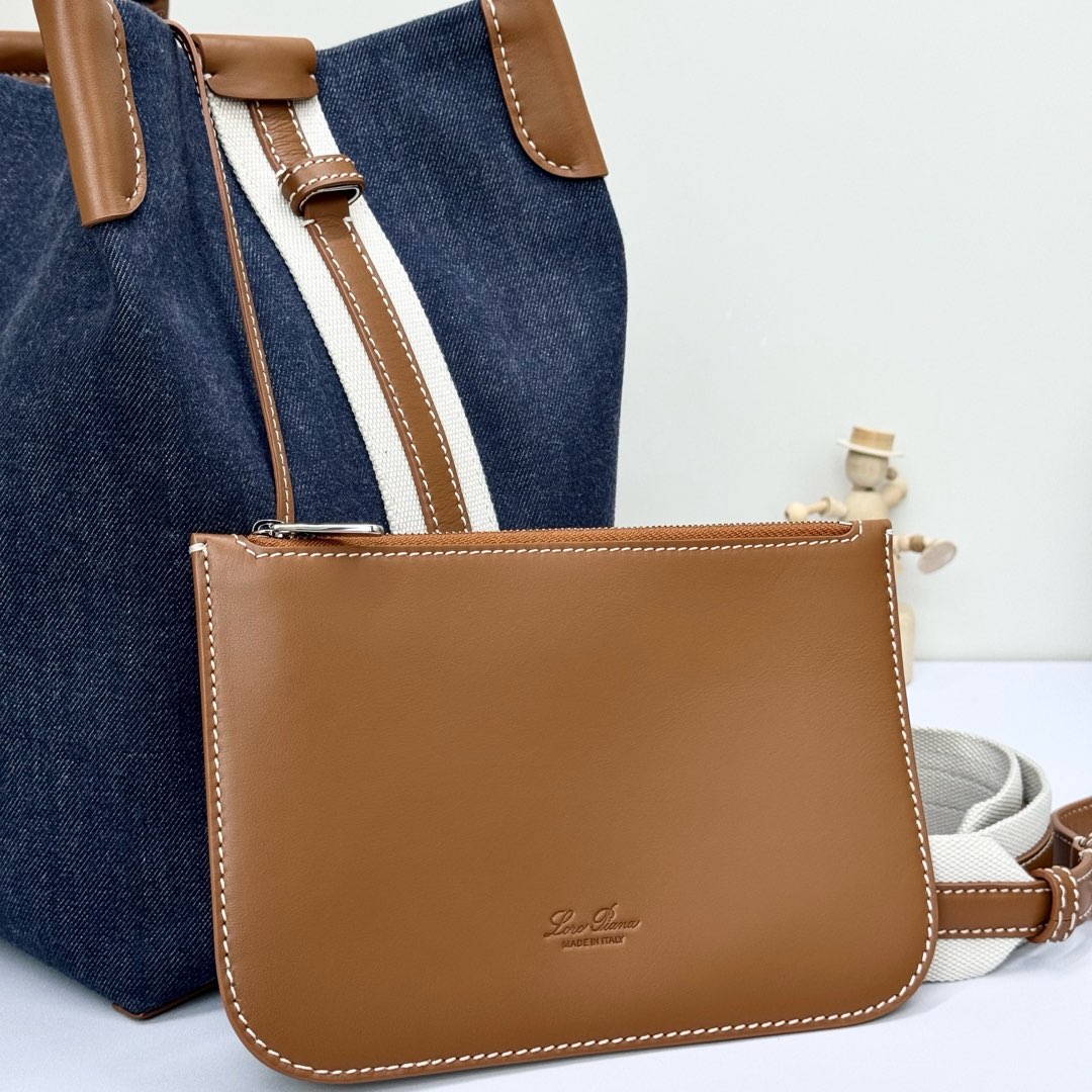 Loro Piana Small Bale Bag Denim Flower® SURGE BLUE/ WHEAT