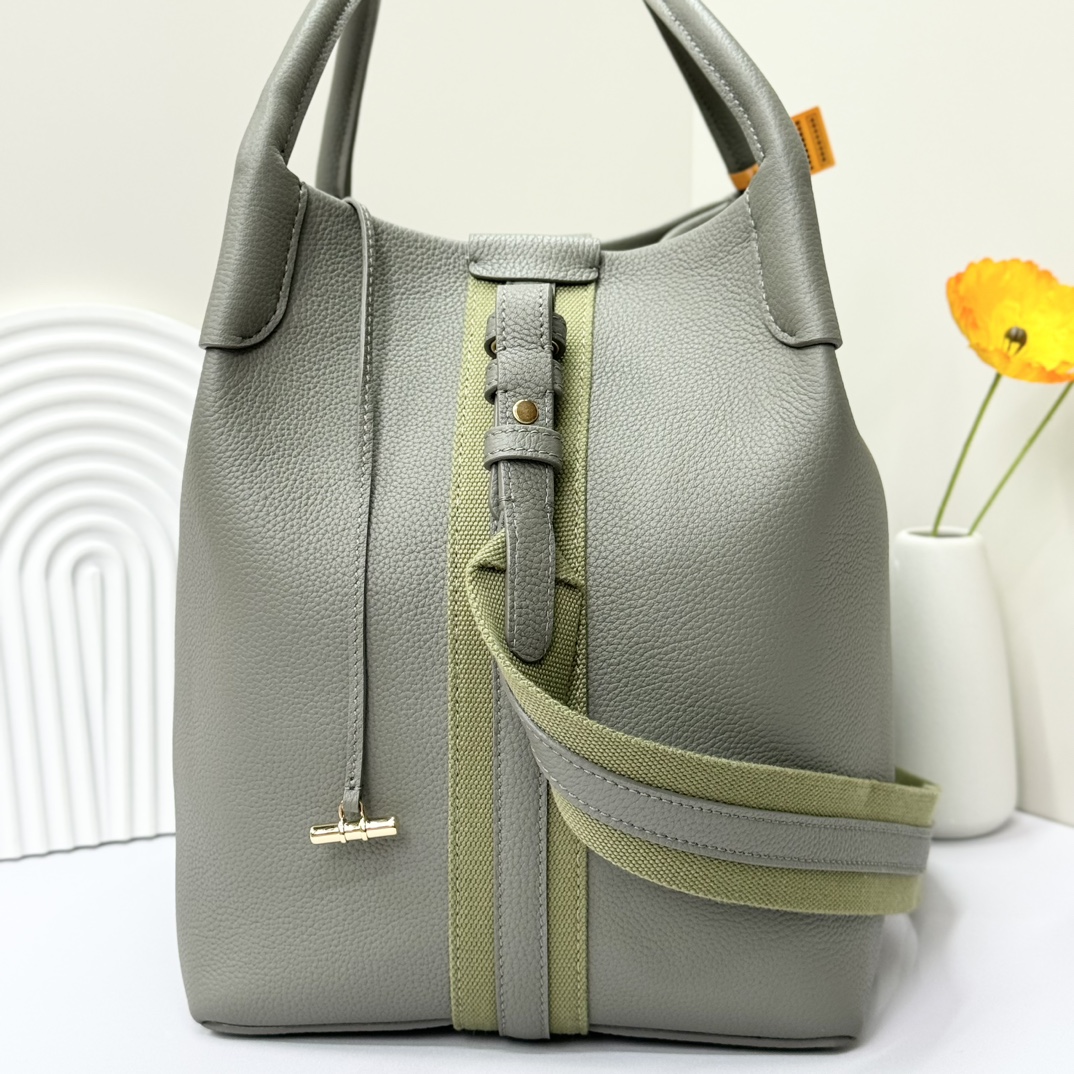 LORO PIANA Grained Calfskin Large Bale Bag Yerba Mate