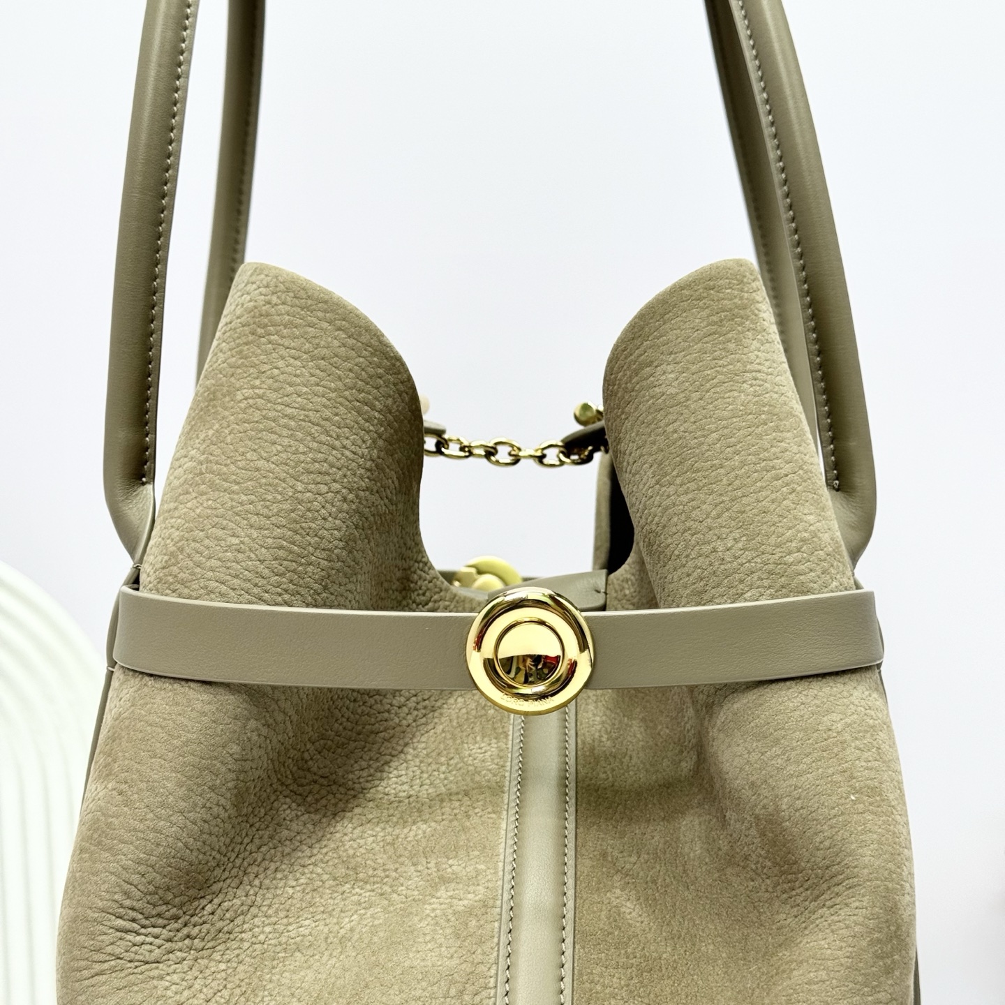 Loro Piana Ghiera Shopper Large Calfskin Fume Taupe/green | Loro Piana CC
