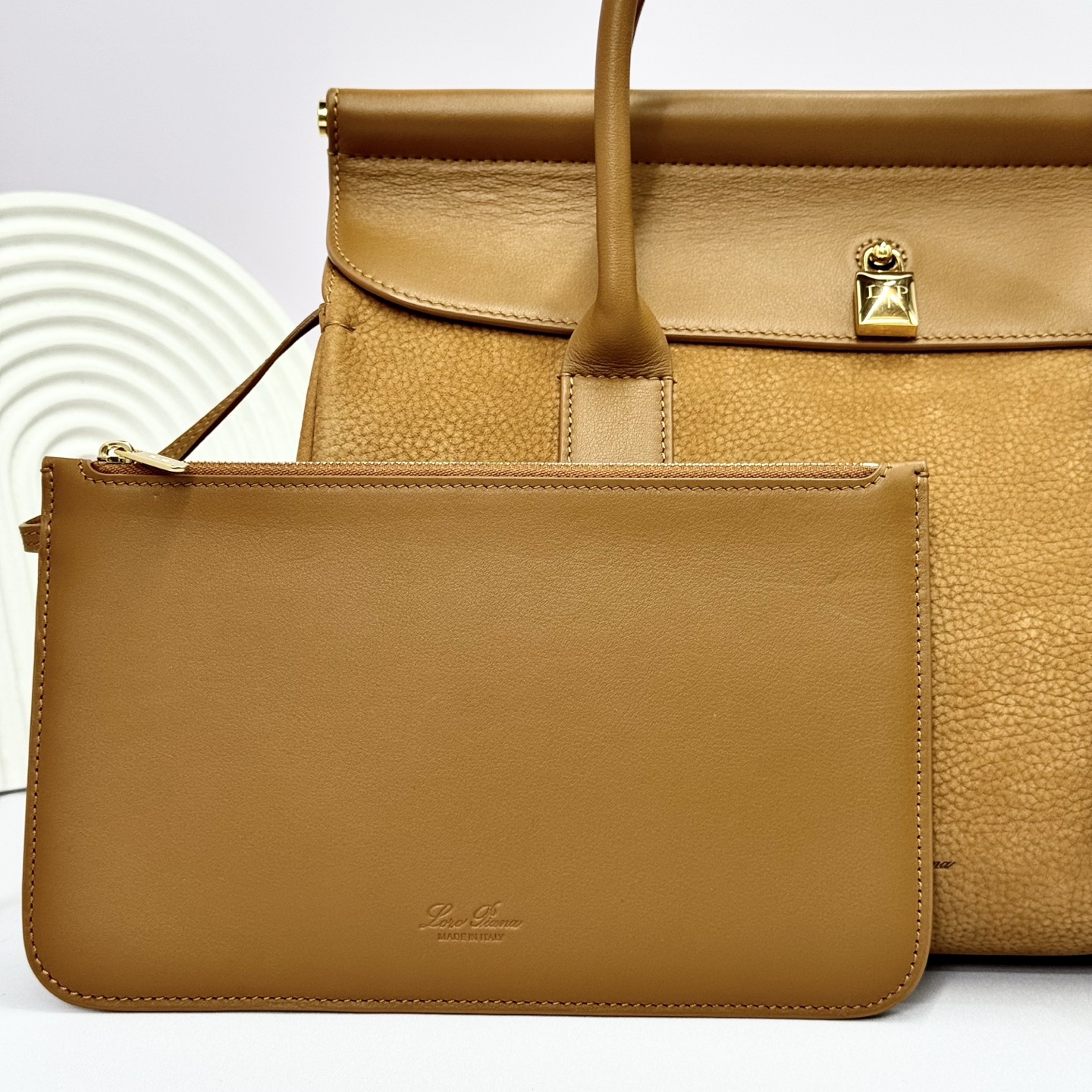 Loro Piana Loom bag L25 Calfskin Bon Ton Brown/Sun Gold | Loro Piana