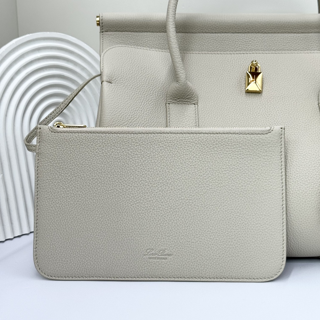 Loro Pi Loro Piana Loom bag L32 Grained Calfskin Sunday Morning/Sun Gold gray| Lor