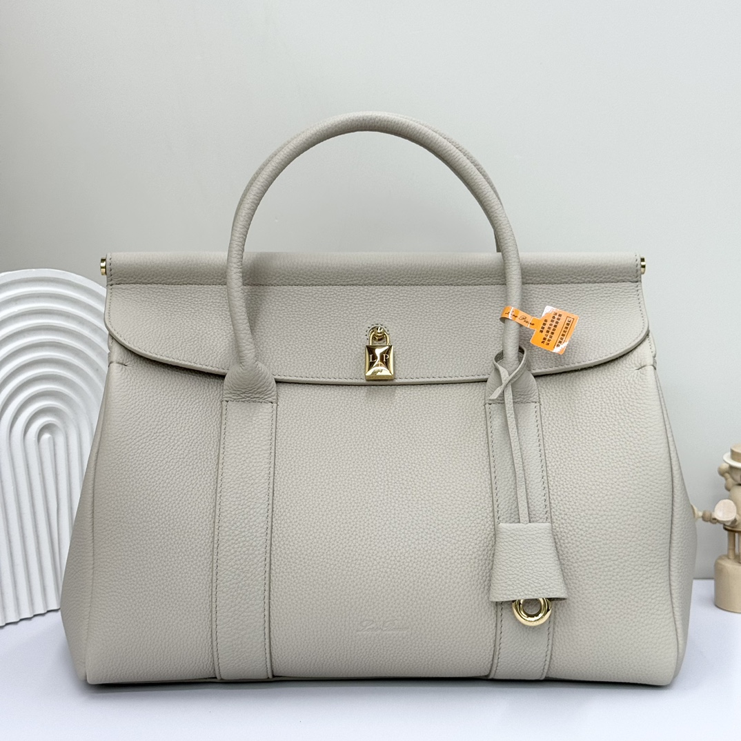 Loro Pi Loro Piana Loom bag L32 Grained Calfskin Sunday Morning/Sun Gold gray| Lor