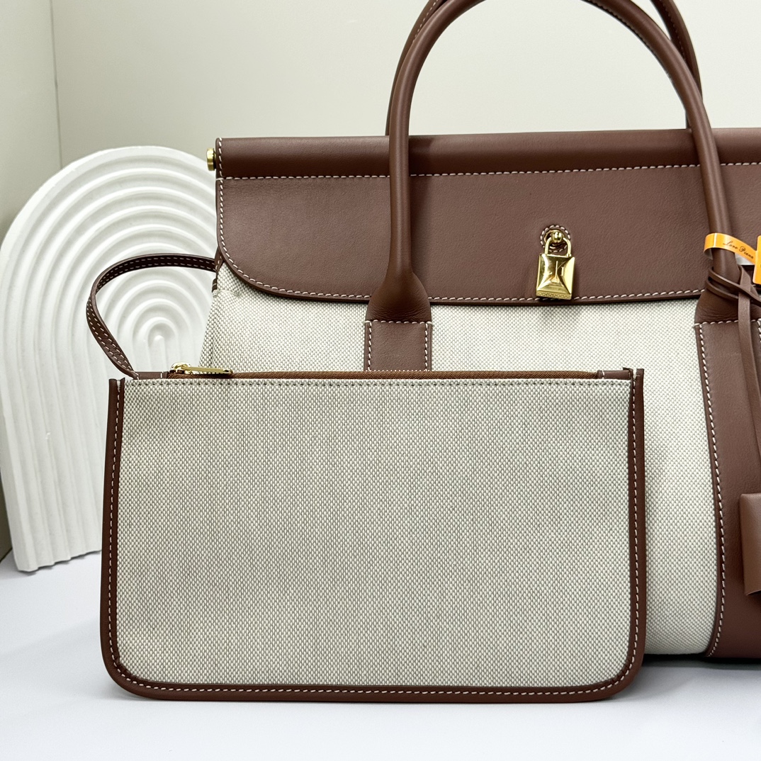 Loro Piana Loom bag L32 Cotton, Linen Natural/Caramel Sugar/Sun Gold