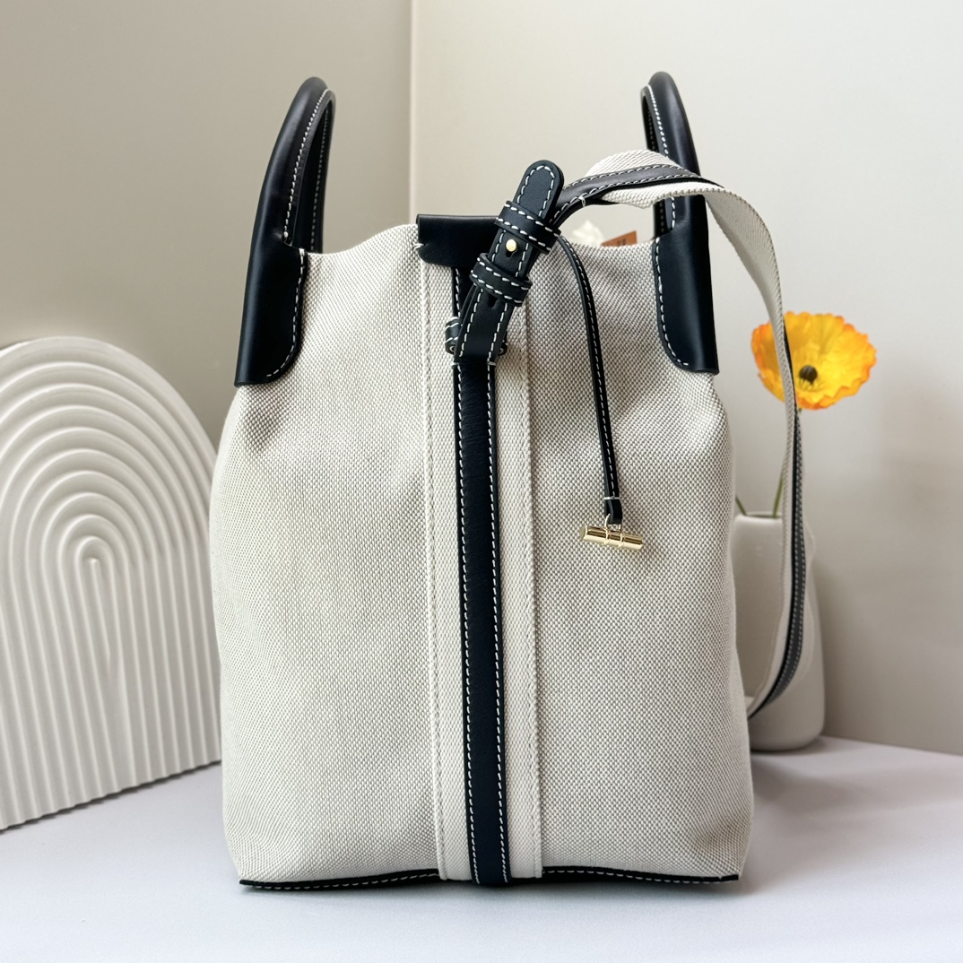 Loro Piana Large Bale bag Cotton, Linen Natural/black | Loro Piana