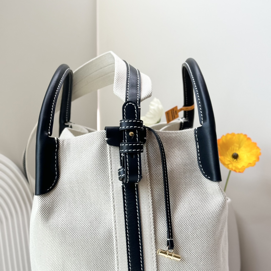 Loro Piana Large Bale bag Cotton, Linen Natural/black | Loro Piana