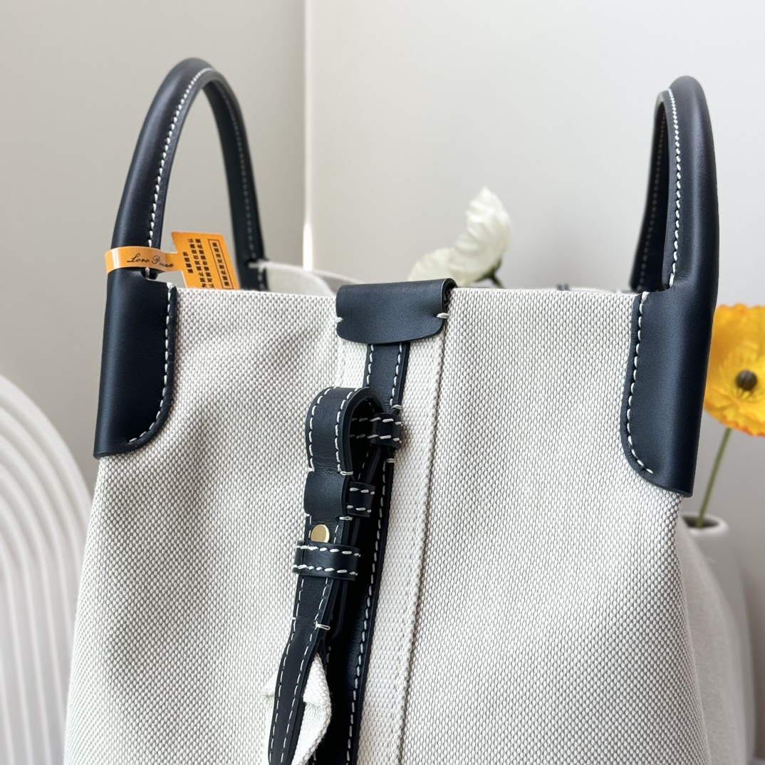 Loro Piana Large Bale bag Cotton, Linen Natural/black | Loro Piana