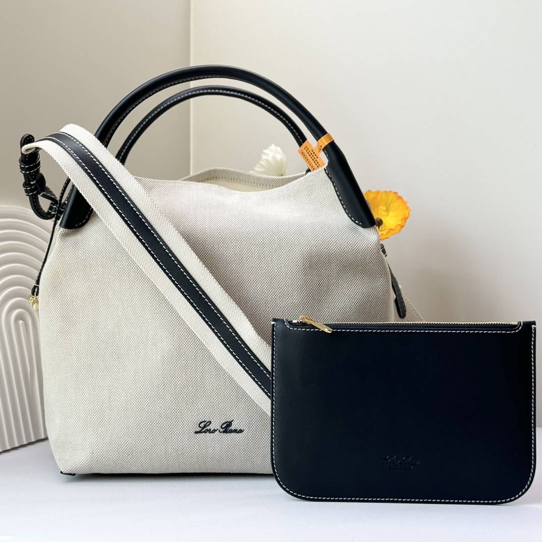 Loro Piana Large Bale bag Cotton, Linen Natural/black | Loro Piana