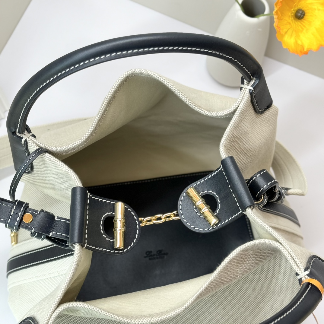 Loro Piana Large Bale bag Cotton, Linen Natural/black | Loro Piana