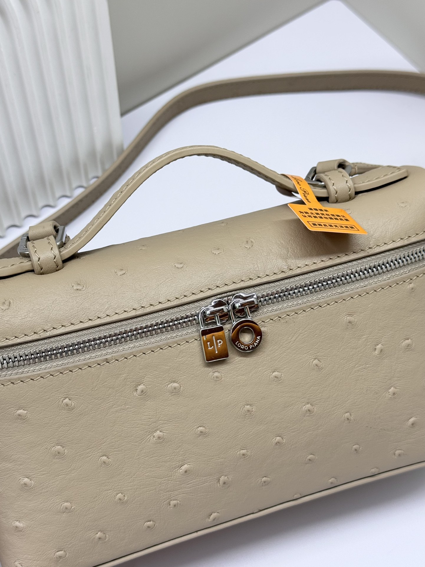Loro Piano Extra Pocket L19 Ostrich Leather bag beige