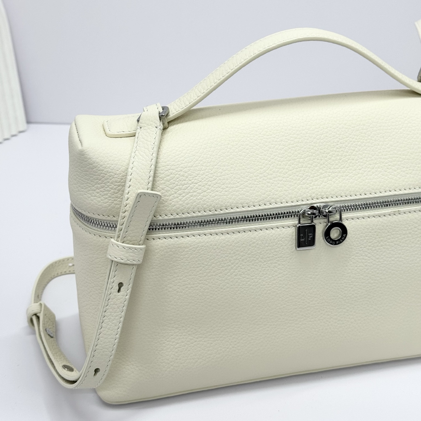 Loro Piana  neo pouch leather crossbody bag - white beige