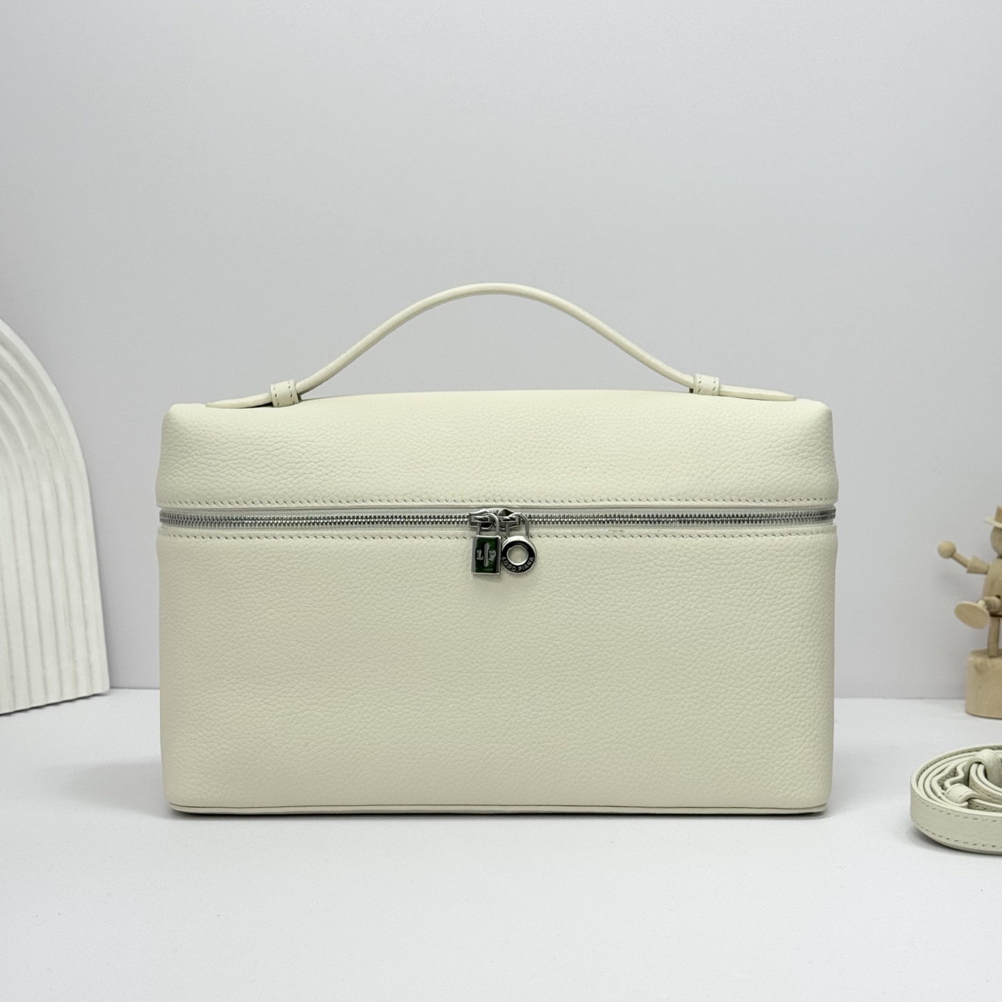 Loro Piana  neo pouch leather crossbody bag – white beige