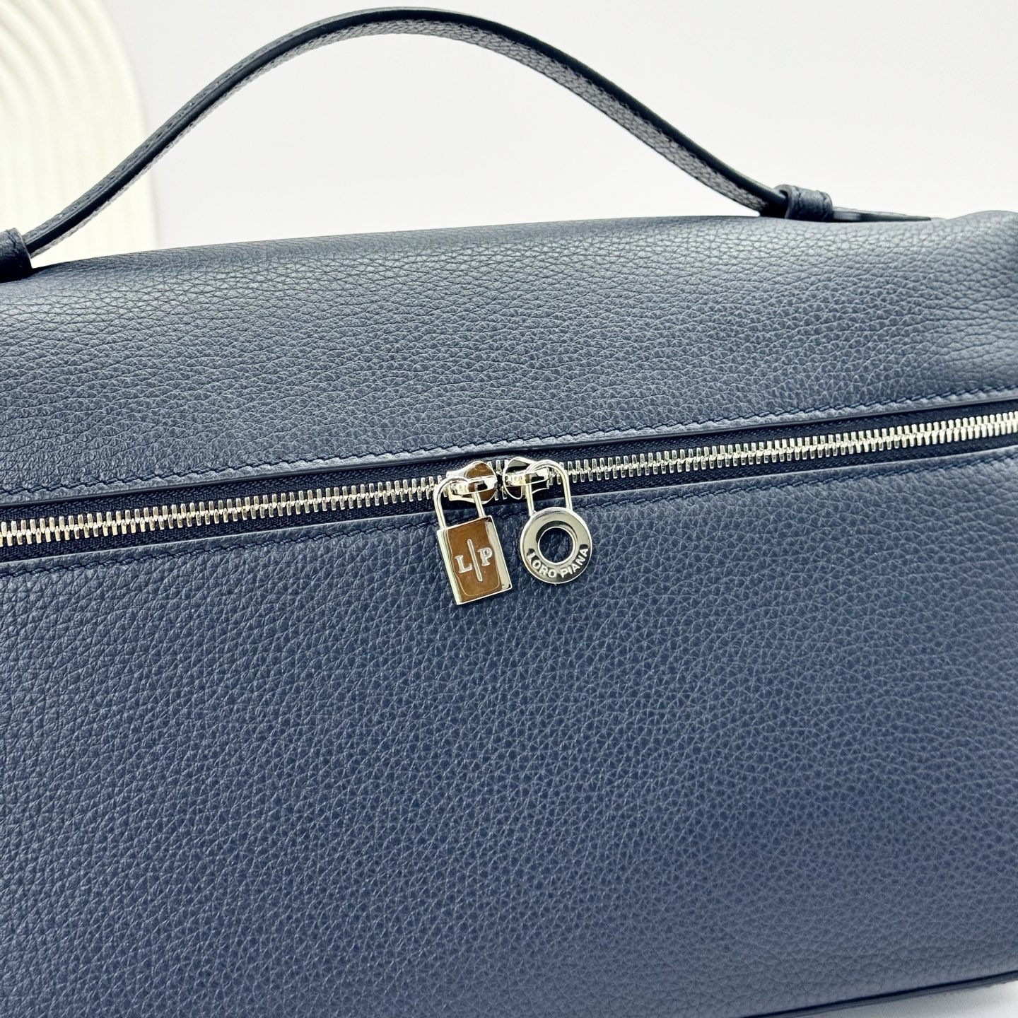 Loro Piana Neo Pouch Leather Top Handle Bag In Olive Leaf