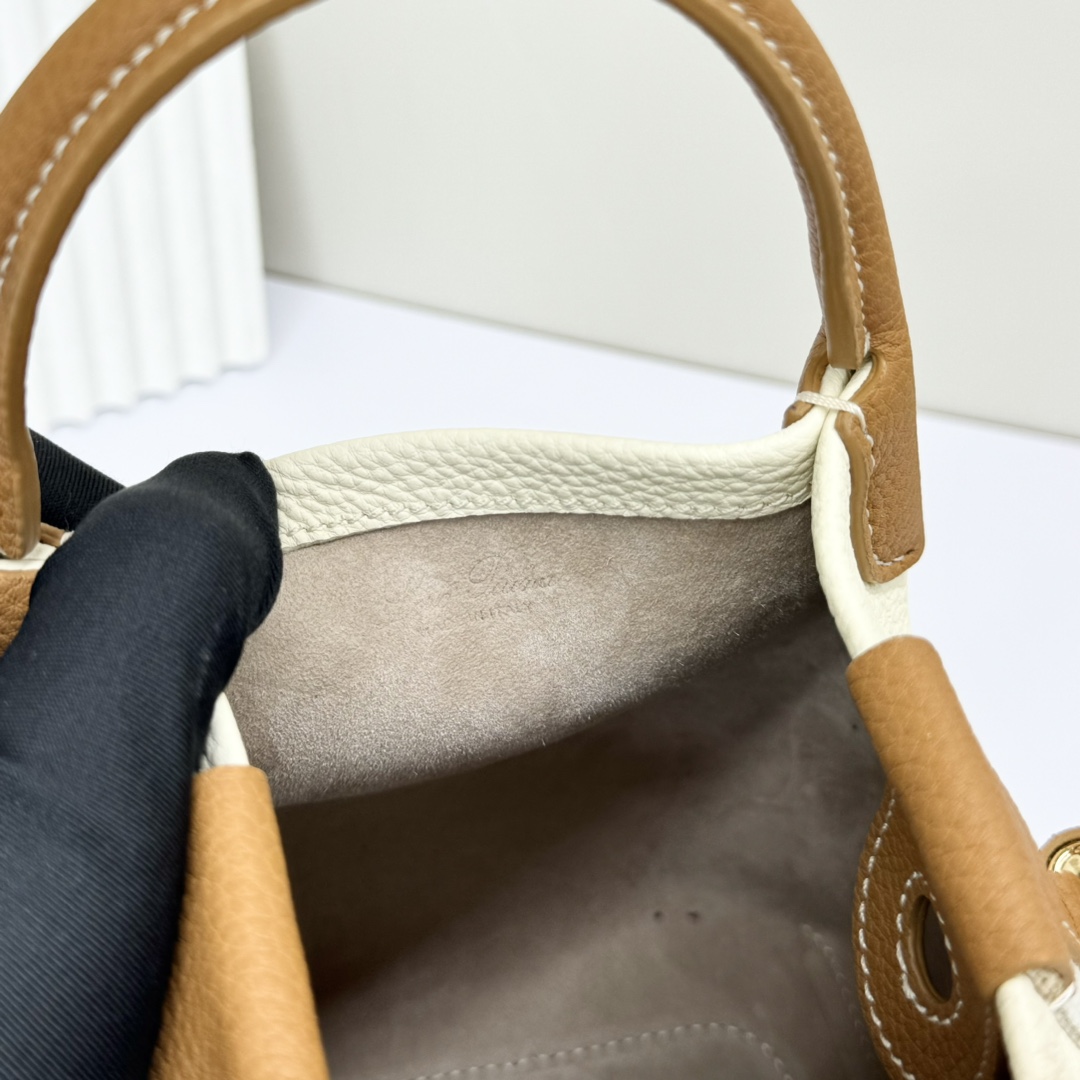 Loro Piana Small Bale bag Calfskin Whisper White/Wheat Bran/Sun Gold |