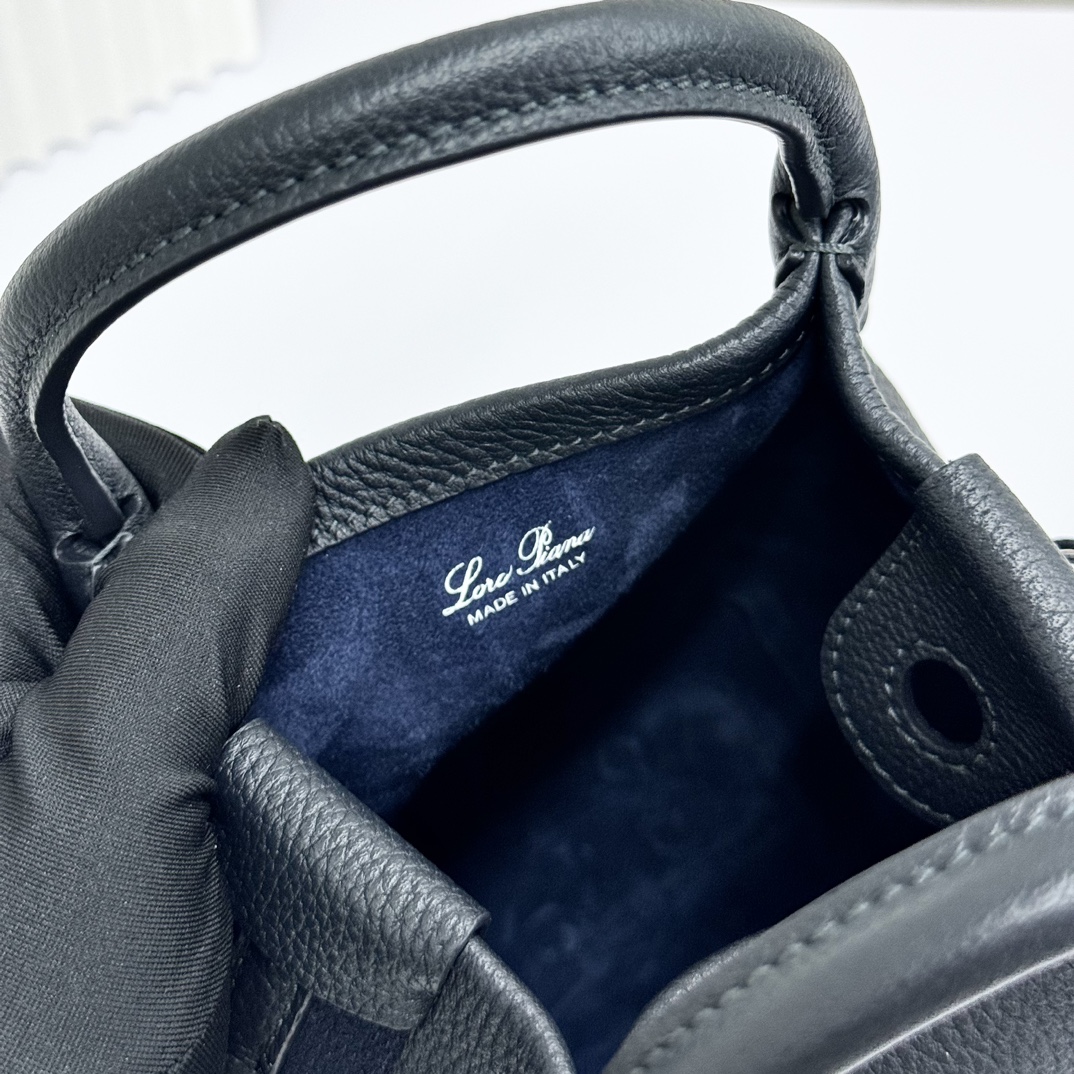 Loro Piana Micro Bale bag Grained Calfskin Dark Lichen black  | Loro Piana