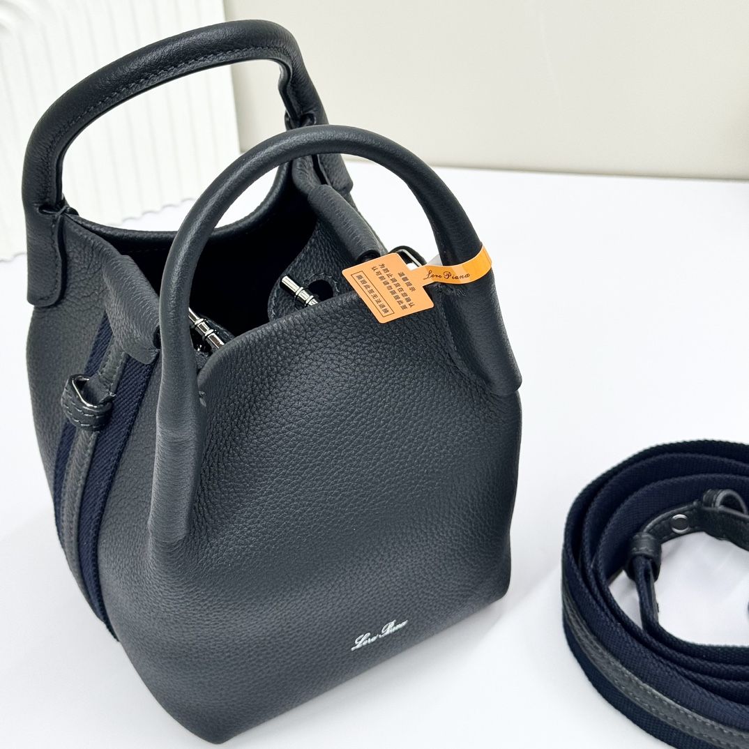 Loro Piana Micro Bale bag Grained Calfskin Dark Lichen black  | Loro Piana