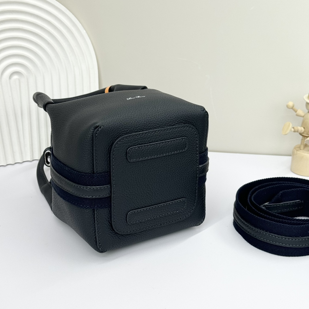 Loro Piana Micro Bale bag Grained Calfskin Dark Lichen black  | Loro Piana