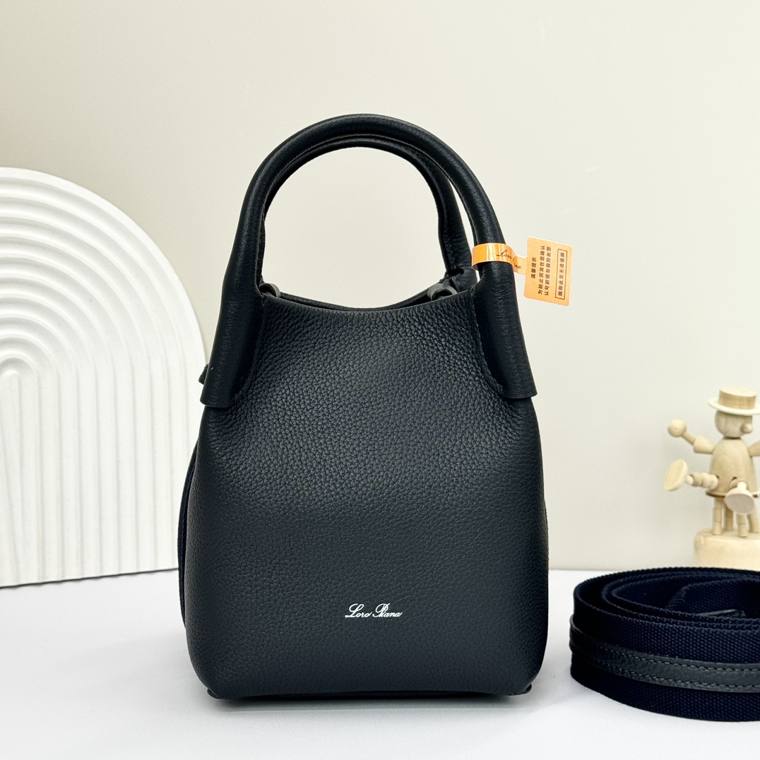 Loro Piana Micro Bale bag Grained Calfskin Dark Lichen black  | Loro Piana
