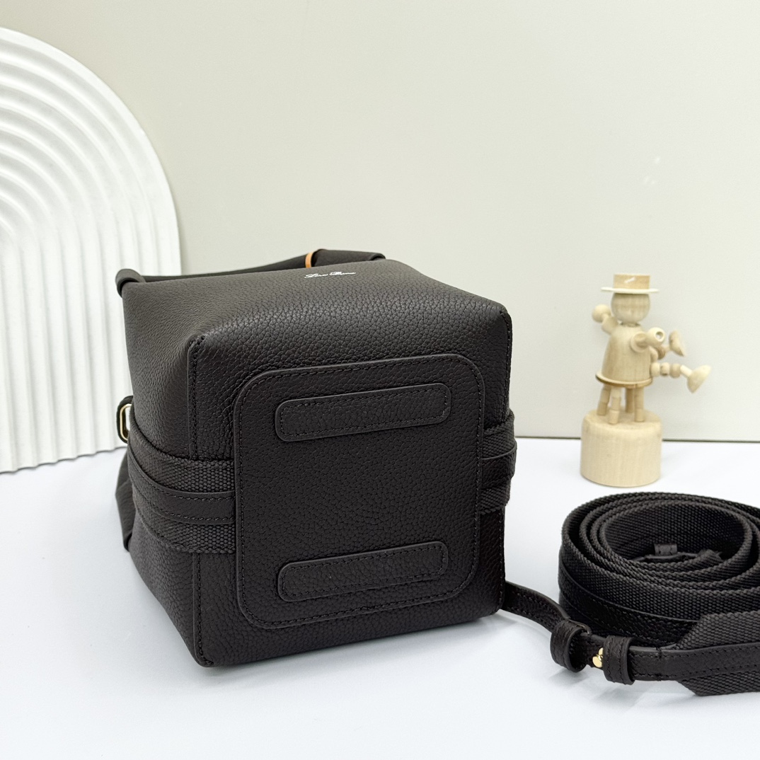 Loro Piana Bale Micro Leather Shoulder Bag in Black |