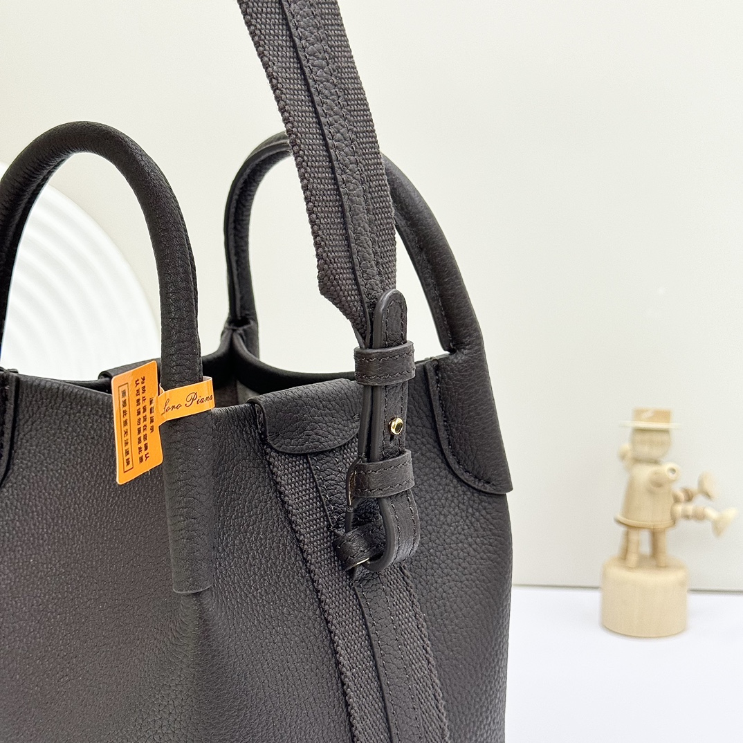 Loro Piana Bale Micro Leather Shoulder Bag in Black |