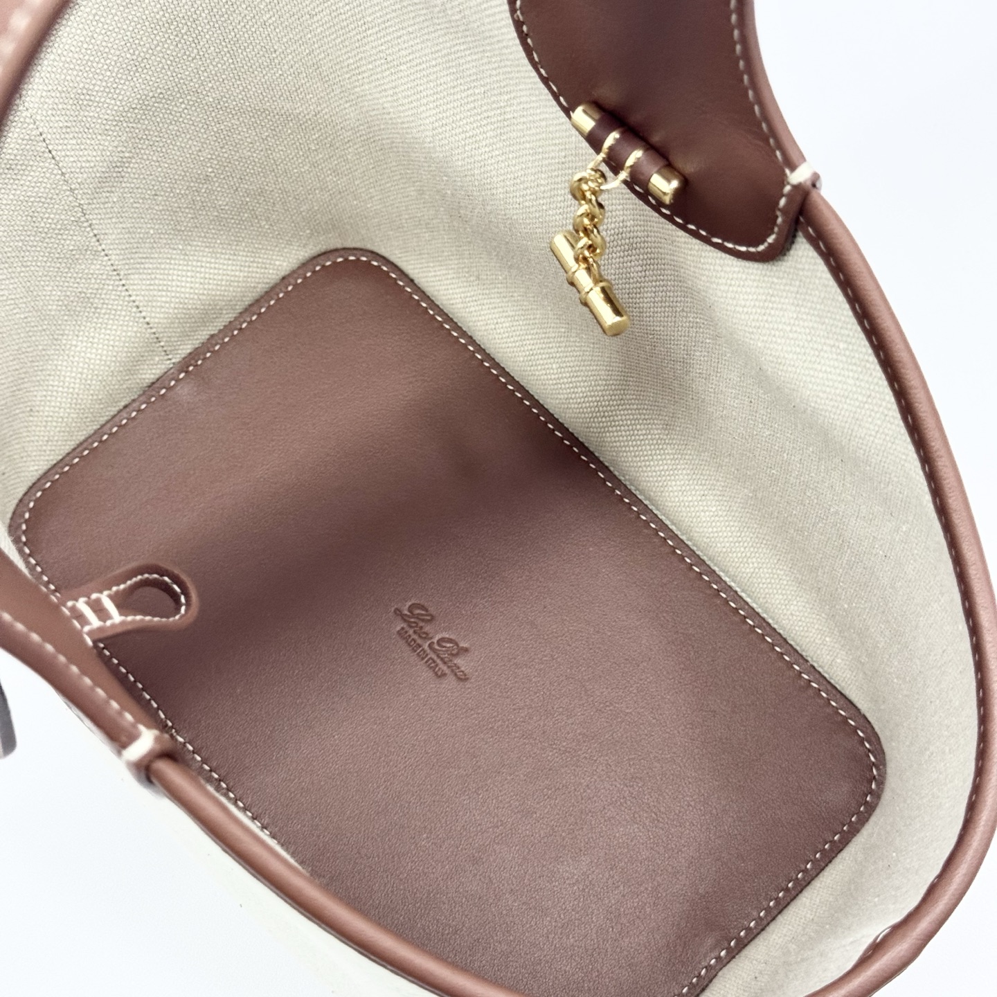 Loro Piana Bobbin Bucket bag Cotton, Linen Natural/Caramel