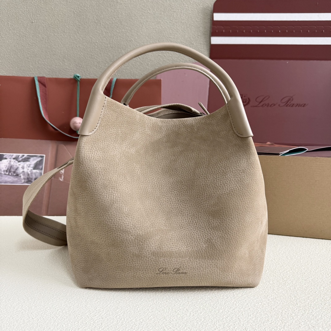 Loro Piana Large Bale bag Calfskin Fume Taupe/Sun Gold – Loro Piana
