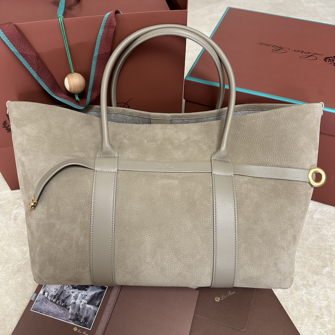 Loro Piana Ghiera Shopper Small Calfskin Fume Taupe/Sun Gold | Loro Piana