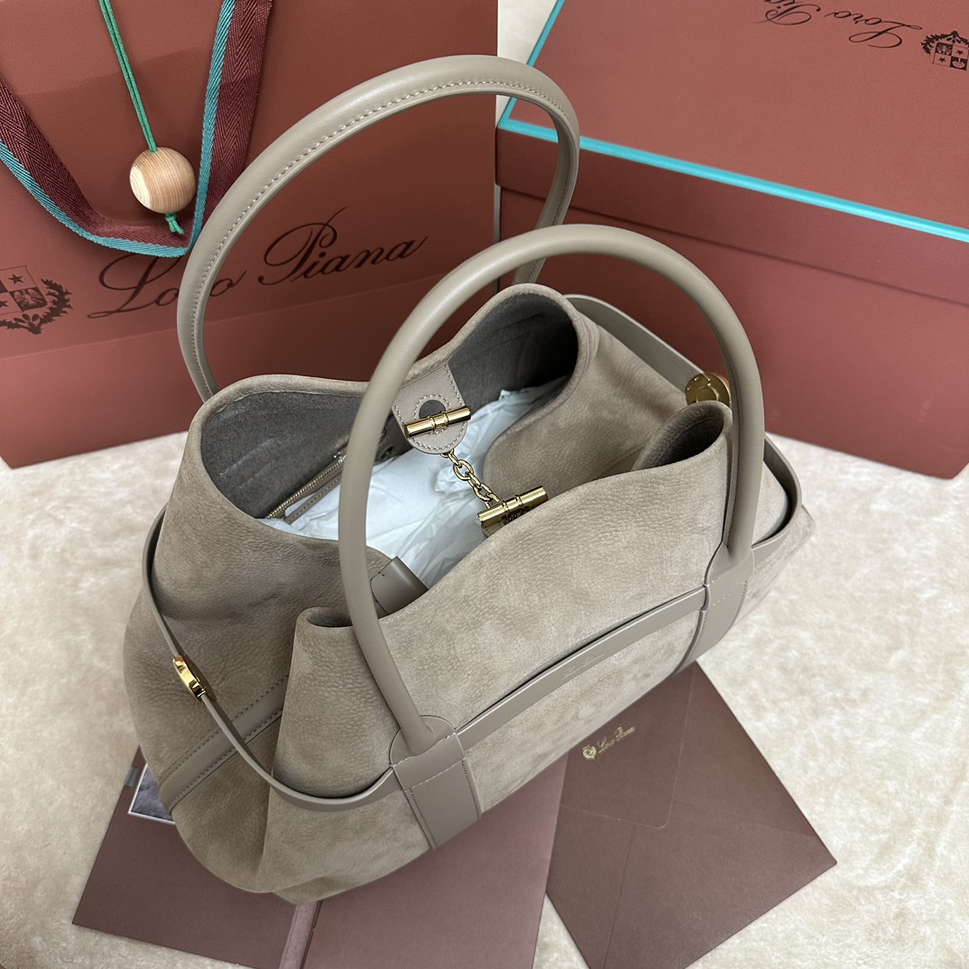 Loro Piana Ghiera Shopper Small Calfskin Fume Taupe/Sun Gold | Loro Piana
