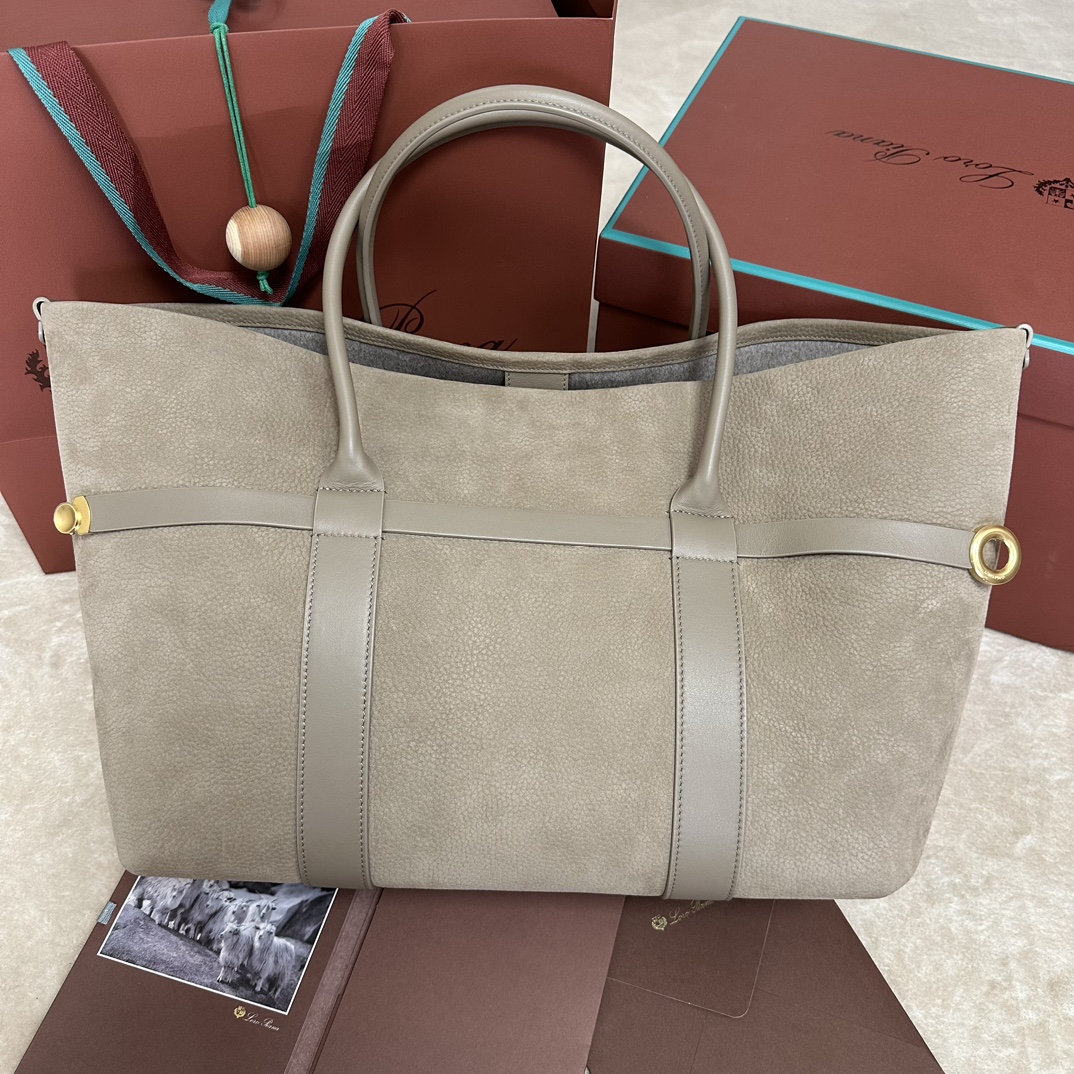 Loro Piana Ghiera Shopper Small Calfskin Fume Taupe/Sun Gold | Loro Piana