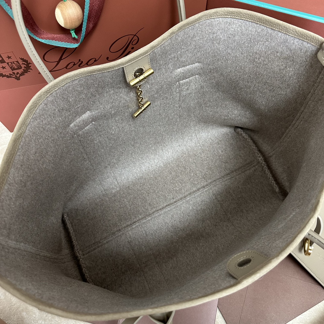 Loro Piana Ghiera Shopper Small Calfskin Fume Taupe/Sun Gold | Loro Piana