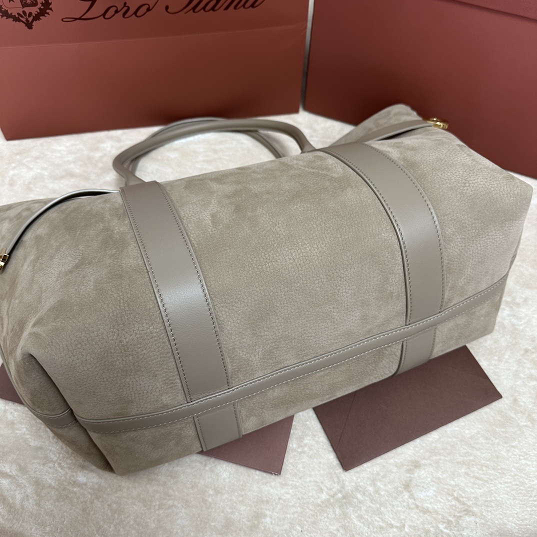 Loro Piana Ghiera Shopper Small Calfskin Fume Taupe/Sun Gold | Loro Piana