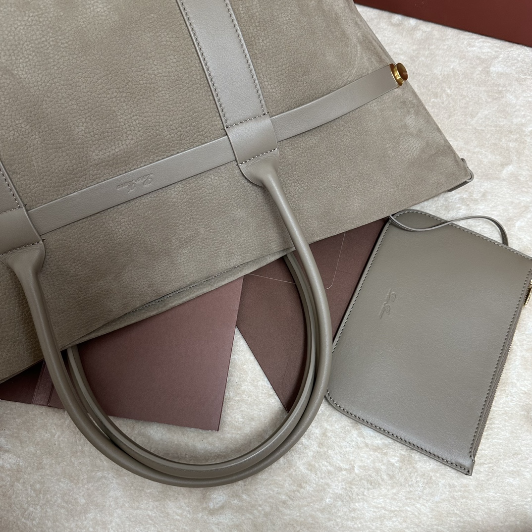Loro Piana Ghiera Shopper Small Calfskin Fume Taupe/Sun Gold | Loro Piana