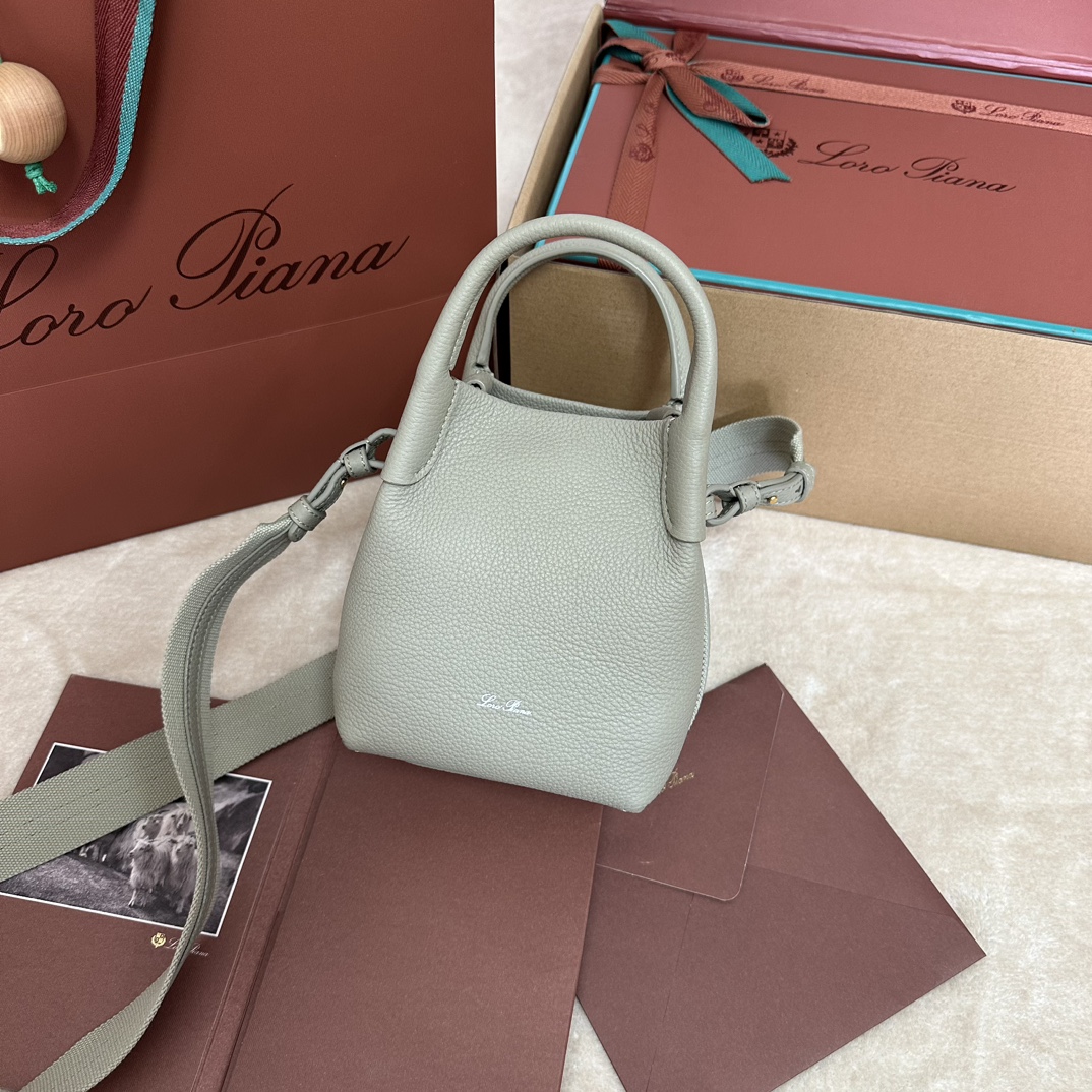 Loro Piana Bale Micro Grain Leather Crossbody Bag