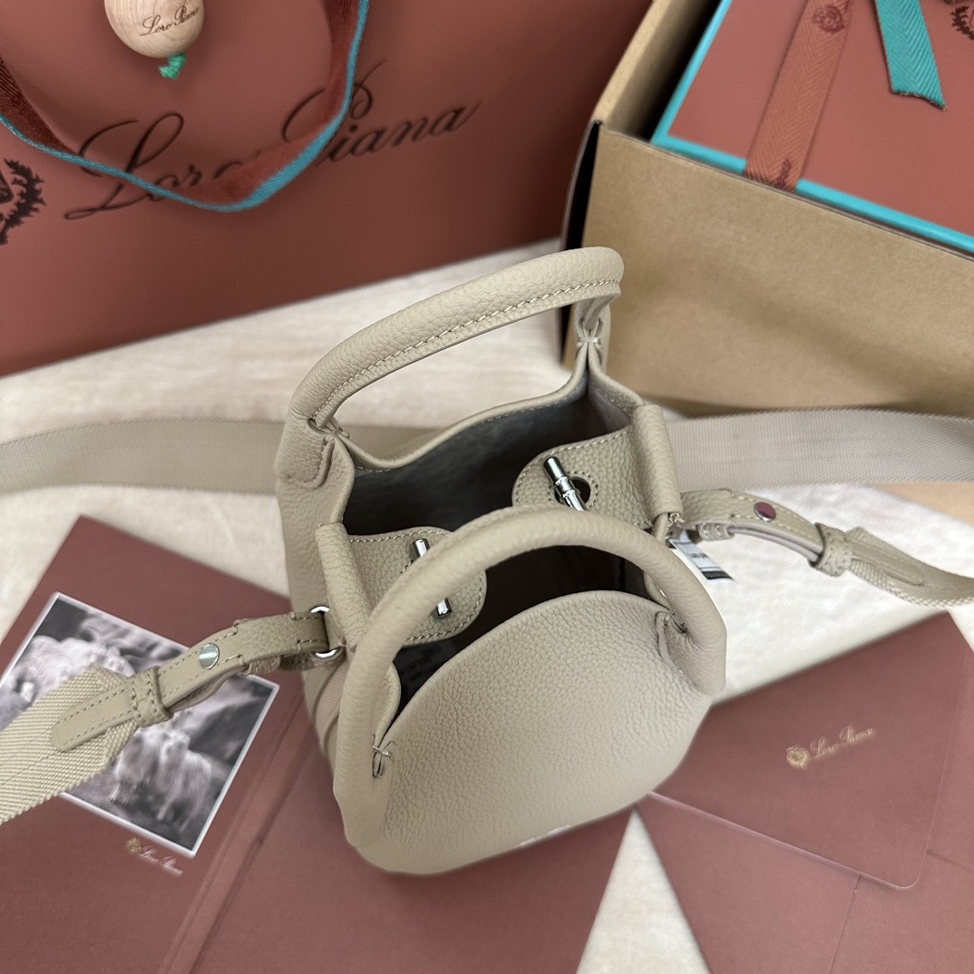 LORO PIANA Grained Calfskin Small Bale Bag Dust Stone
