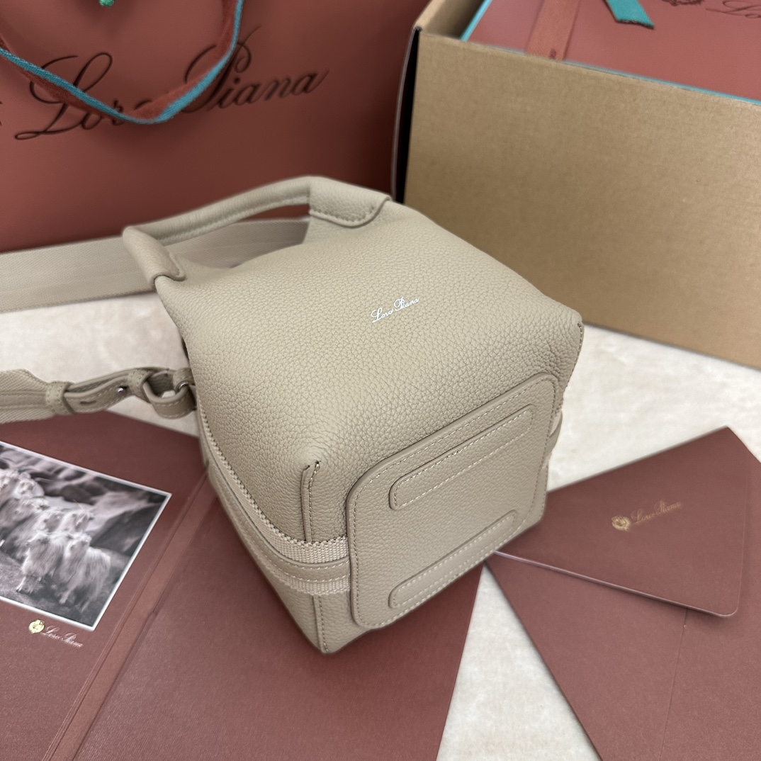 LORO PIANA Grained Calfskin Small Bale Bag Dust Stone
