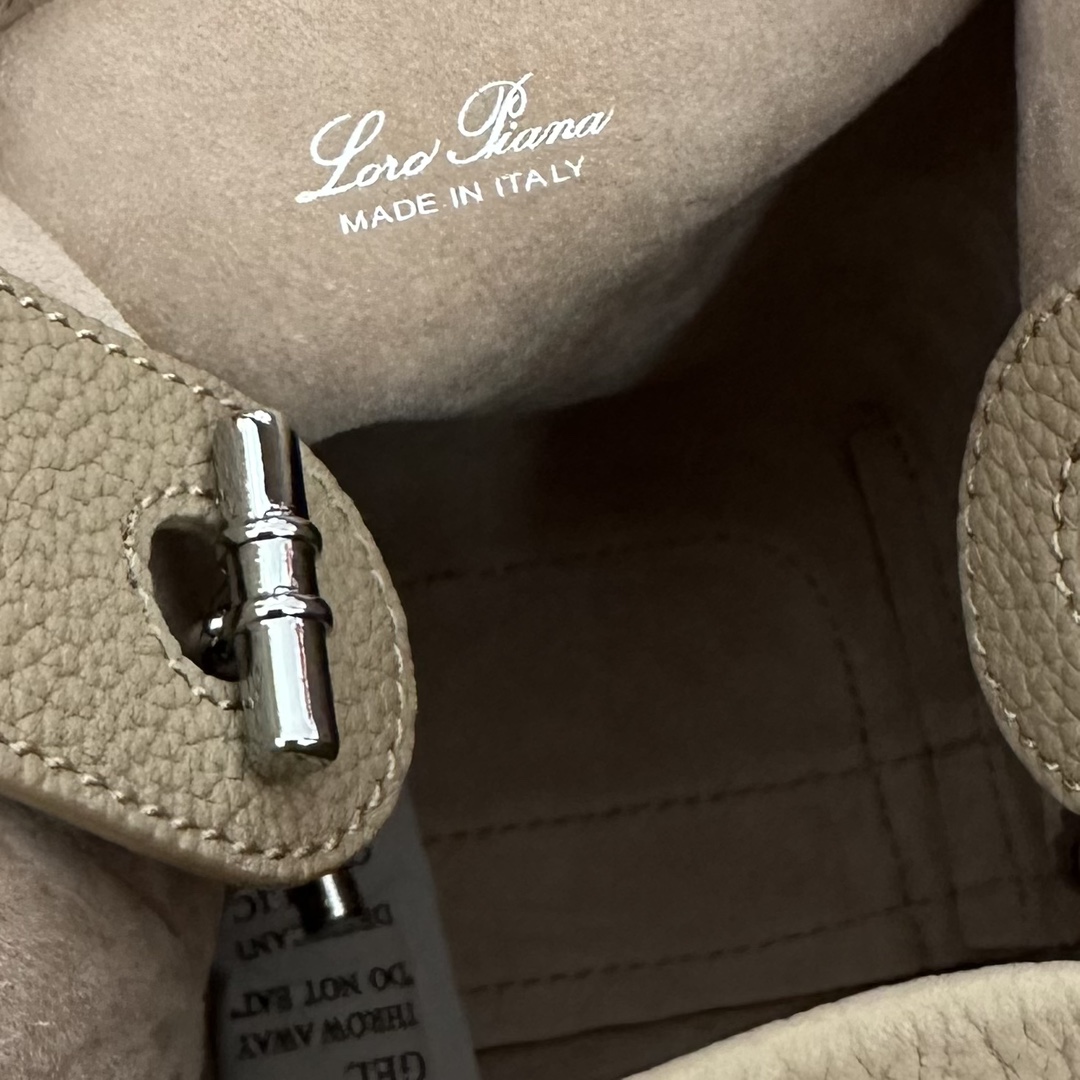 LORO PIANA Grained Calfskin Small Bale Bag Dust Stone