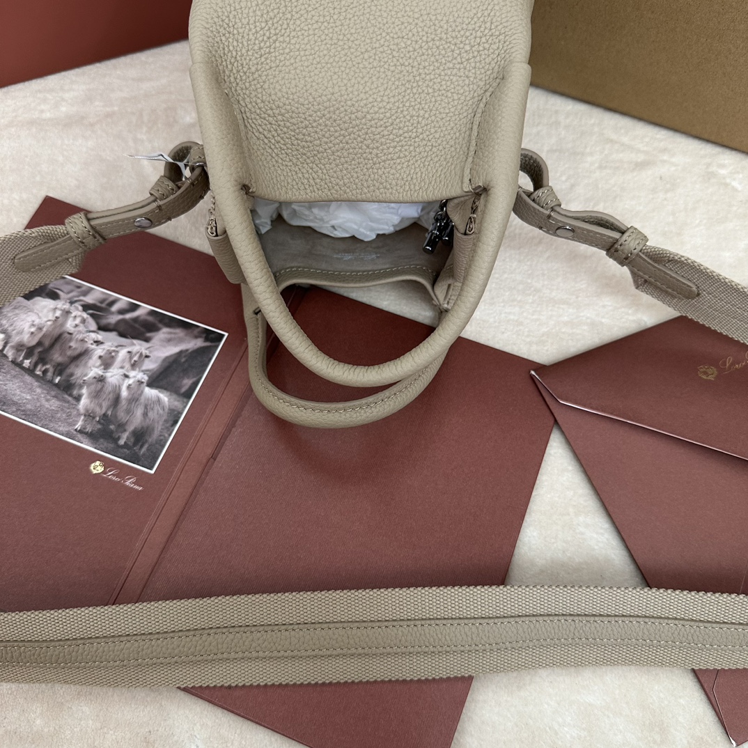 LORO PIANA Grained Calfskin Small Bale Bag Dust Stone