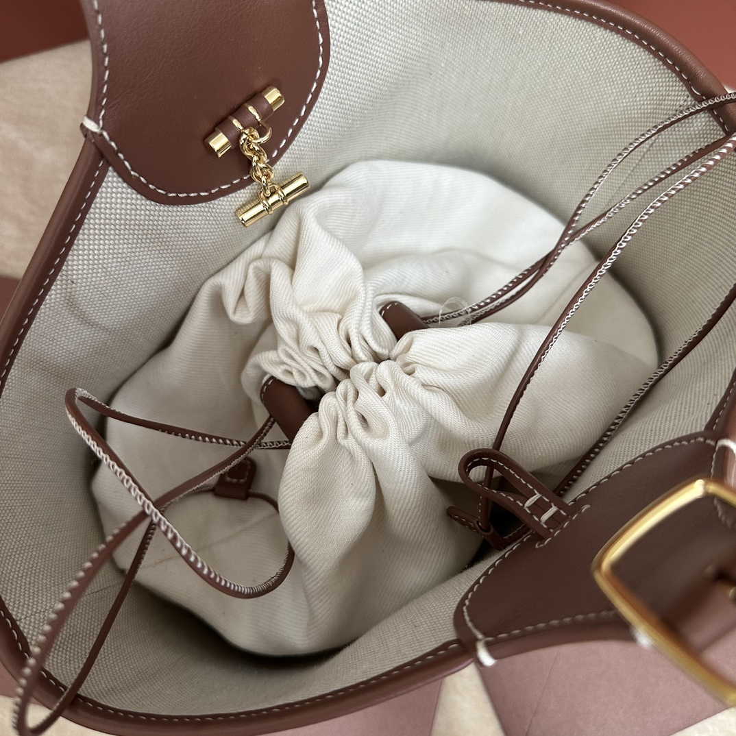 Loro Piana Bobbin Bucket bag Cotton, Linen Natural/Caramel