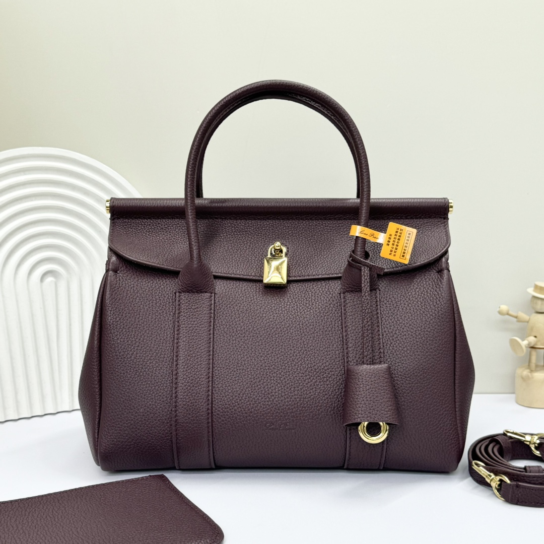 Loro Piana Dark Brown Leather Loom L32 Top Handle Bag