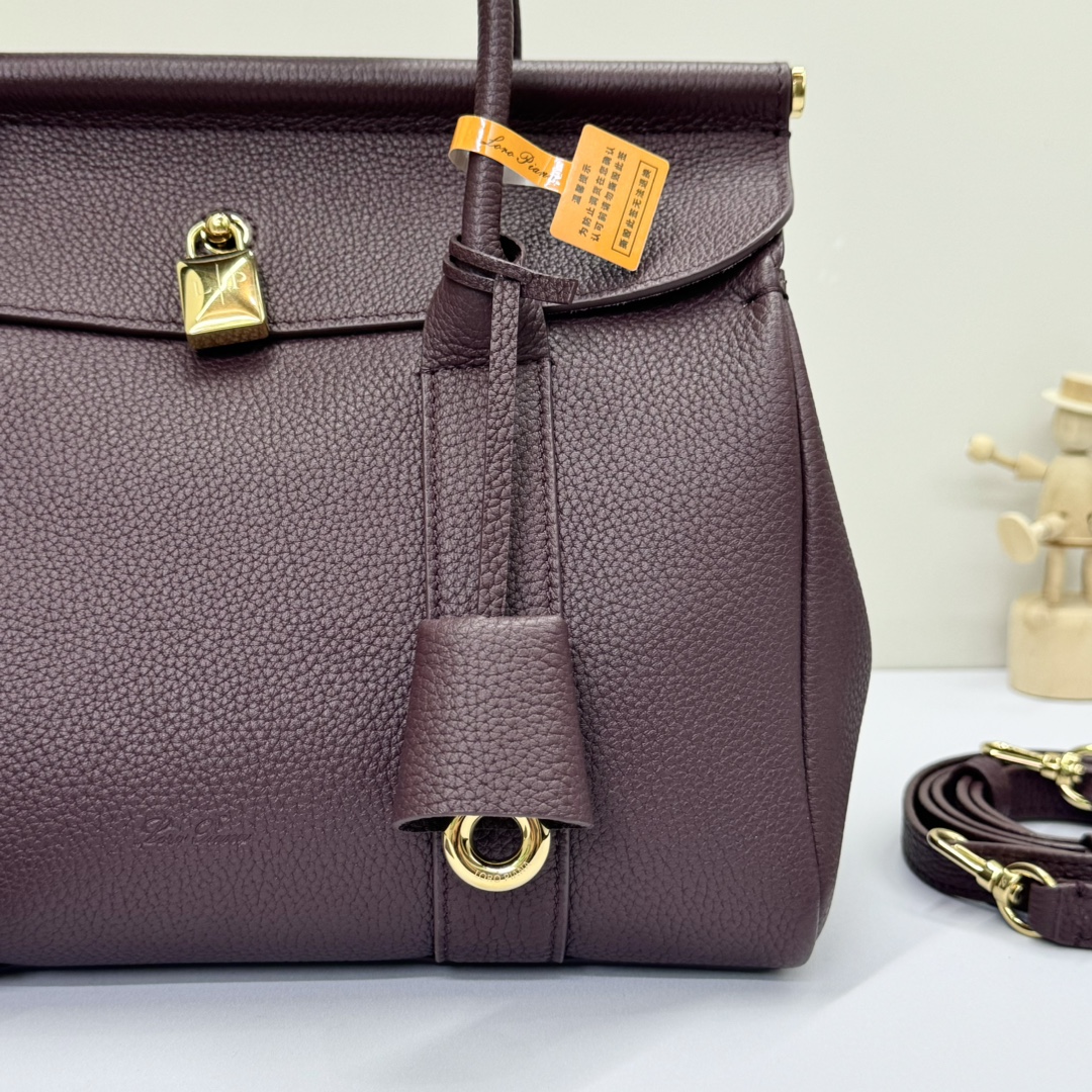 Loro Piana Dark Brown Leather Loom L32 Top Handle Bag