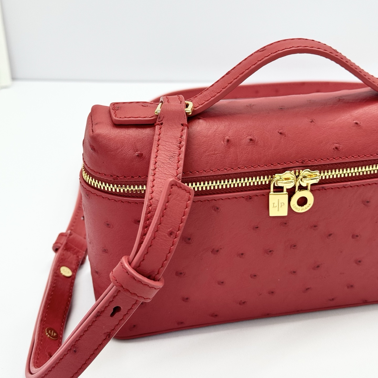 Loro Piana red Extra Pocket L27 Pouch in Ostrich Leather For Women Online |