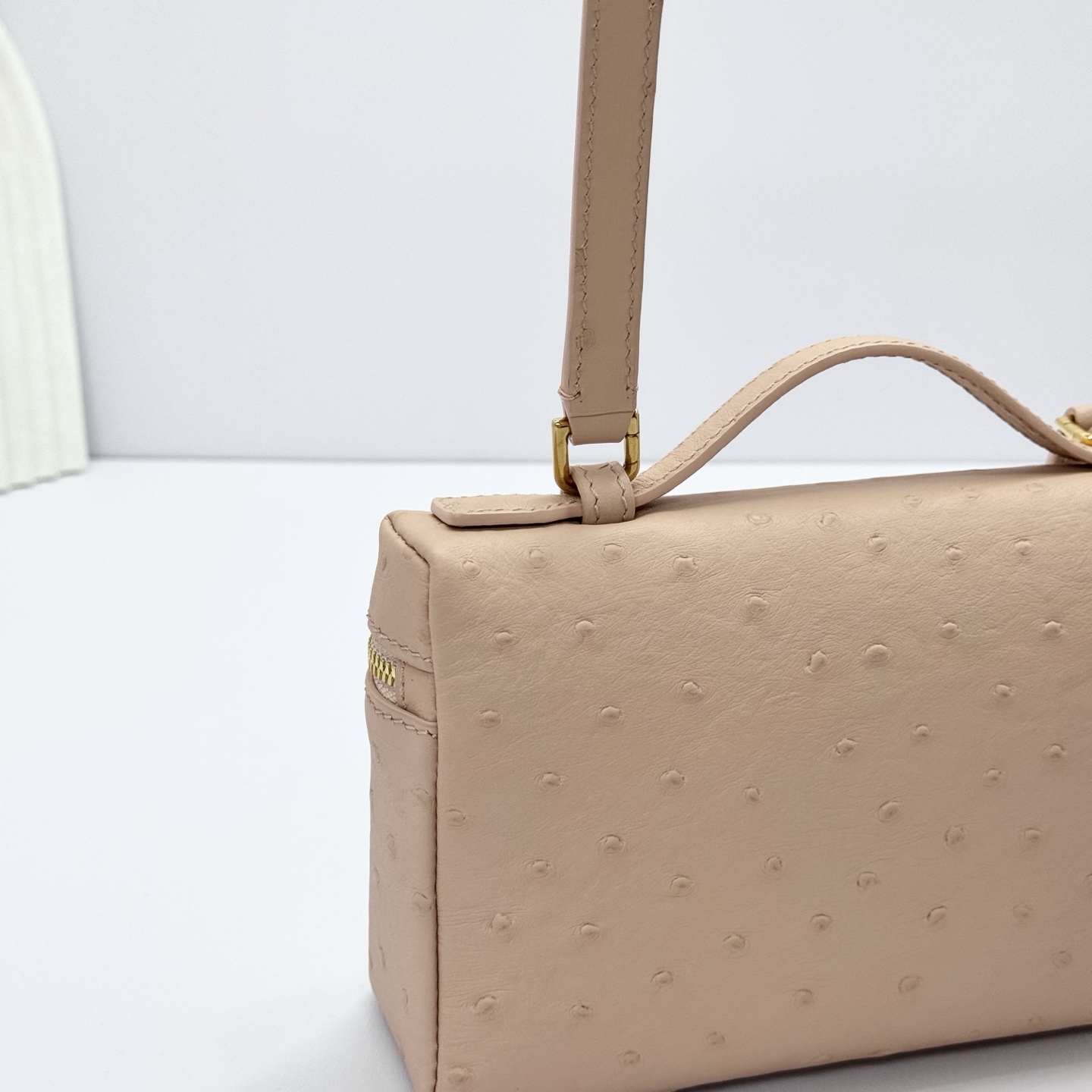 Loro Piana Extra Pocket Charm Ostrich Leather Oryx beige| Loro Piana US