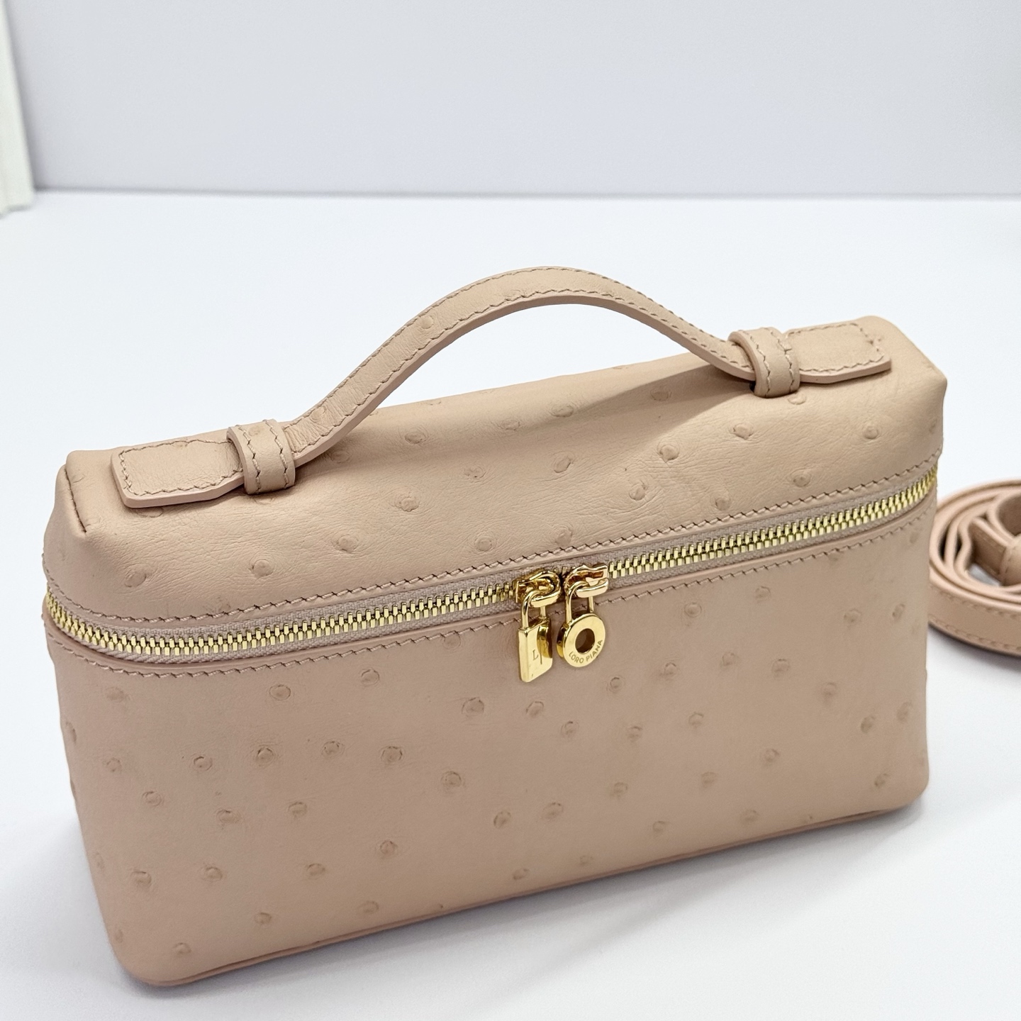 Loro Piana Extra Pocket Charm Ostrich Leather Oryx beige| Loro Piana US